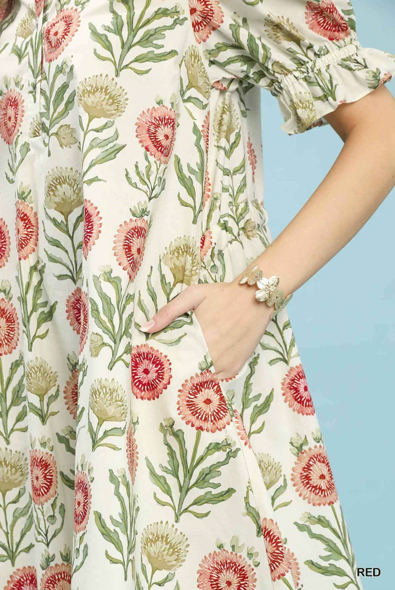 Umgee Floral Puff Sleeve Babydoll Dress – Red-mini dress-Umgee-Deja Nu Boutique, Women's Fashion Boutique in Lampasas, Texas