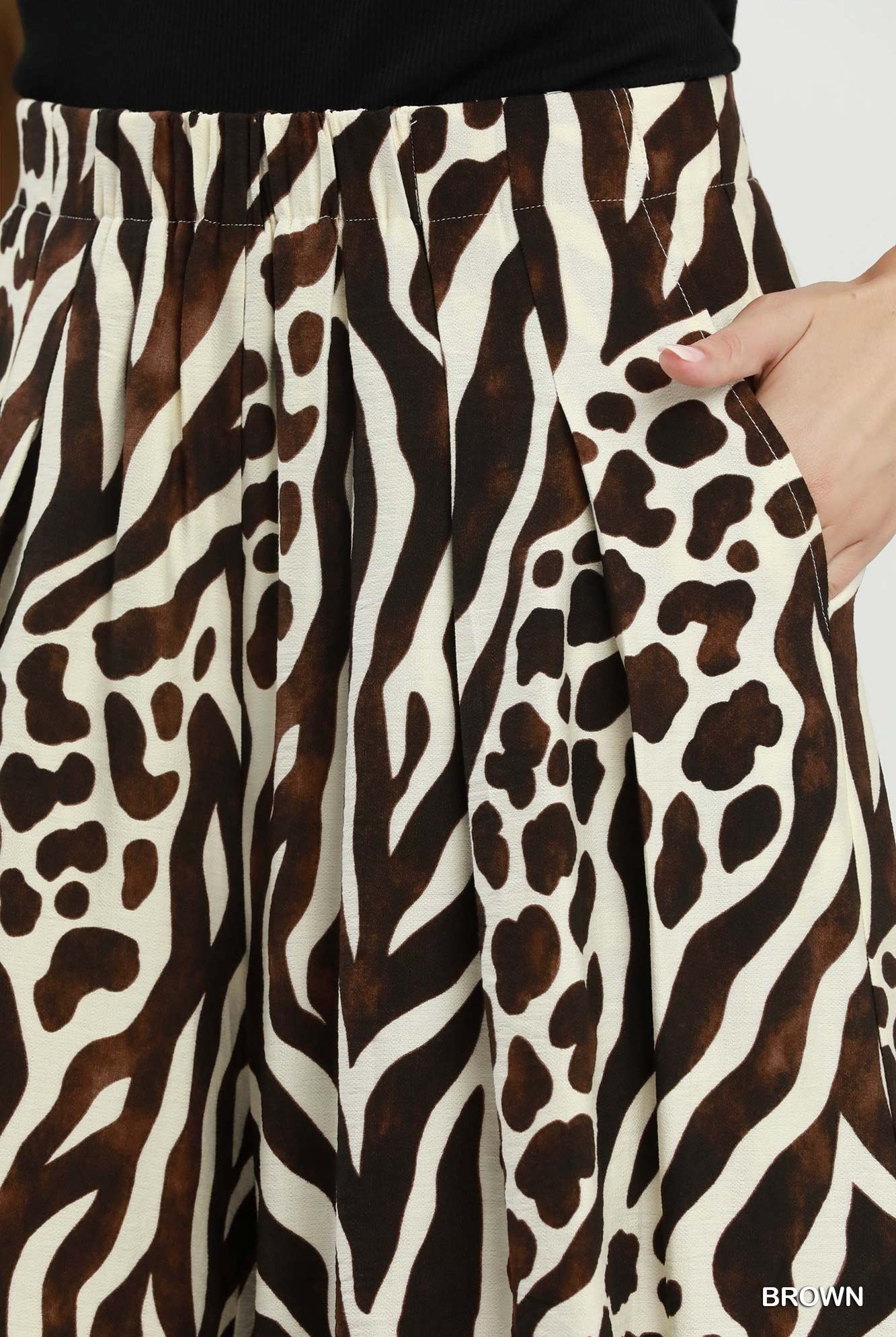 Umgee Brown Mixed Animal Print Wide Leg Pants-Pants-Umgee-Deja Nu Boutique, Women's Fashion Boutique in Lampasas, Texas