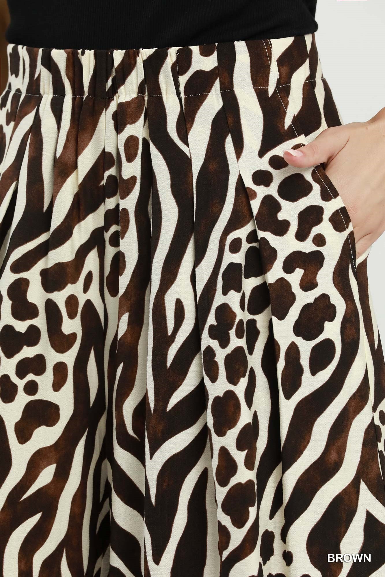 Umgee Brown Mixed Animal Print Wide Leg Pants-Pants-Umgee-Deja Nu Boutique, Women's Fashion Boutique in Lampasas, Texas