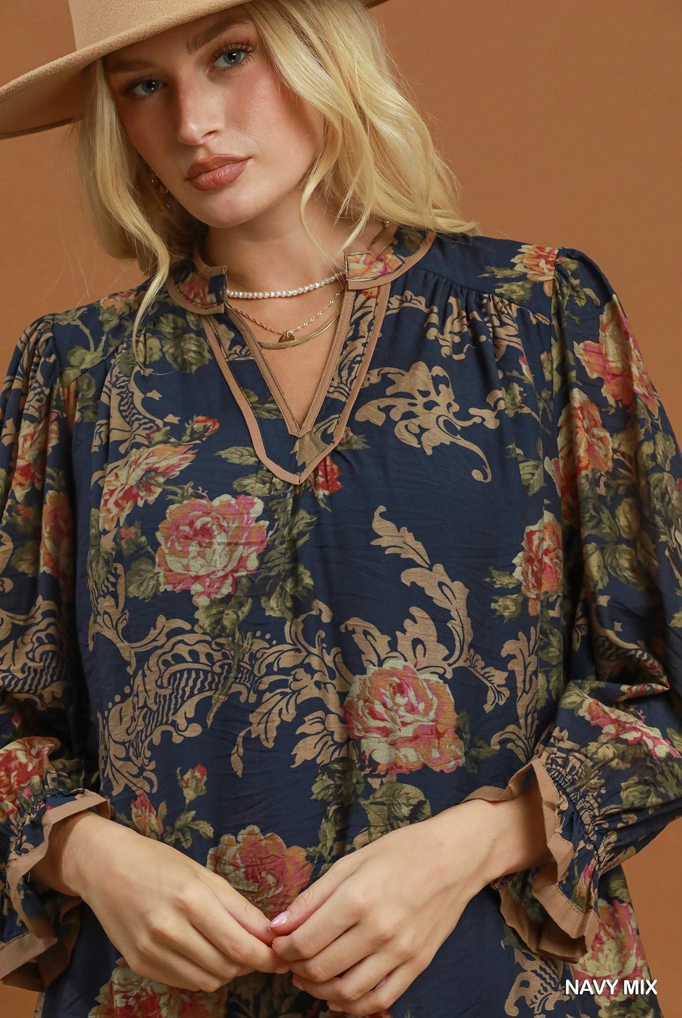Umgee Floral Print Ruffle Hem Shift Dress in Navy Mix-Short Dresses-Umgee-Deja Nu Boutique, Women's Fashion Boutique in Lampasas, Texas