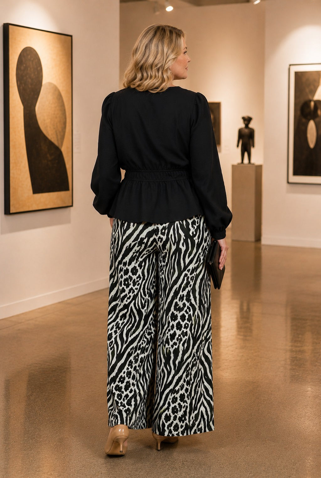 Umgee Olive Mixed Animal Print Wide Leg Pants Plus-Curvy/Plus Bottoms-Umgee-Deja Nu Boutique, Women's Fashion Boutique in Lampasas, Texas