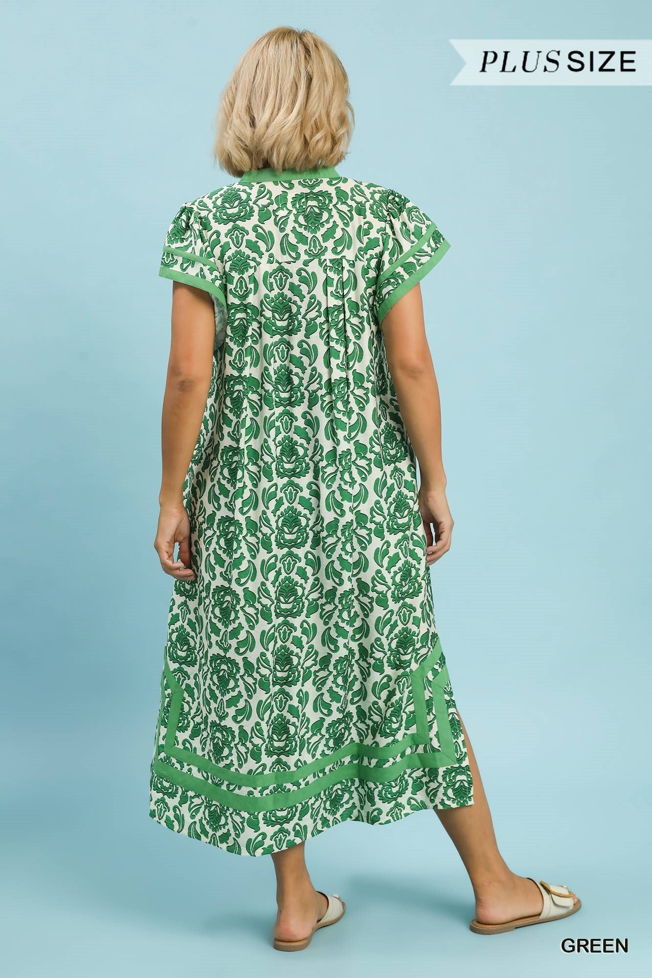 Umgee Plus Green Abstract Two Tone Print Midi Dress-Curvy/Plus Dresses-Umgee-Deja Nu Boutique, Women's Fashion Boutique in Lampasas, Texas
