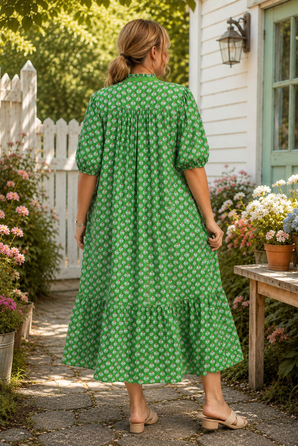 Umgee Plus Green Mix Floral Print Button Down Midi Dress-Curvy/Plus Dresses-umgee-Deja Nu Boutique, Women's Fashion Boutique in Lampasas, Texas