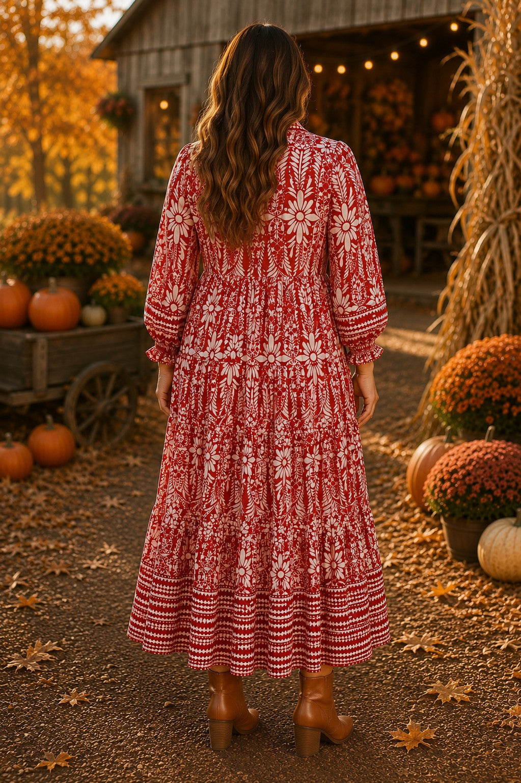 Umgee Rust Border Print Ruffled Maxi Dress - Plus Size-Curvy/Plus Dresses-Umgee-Deja Nu Boutique, Women's Fashion Boutique in Lampasas, Texas