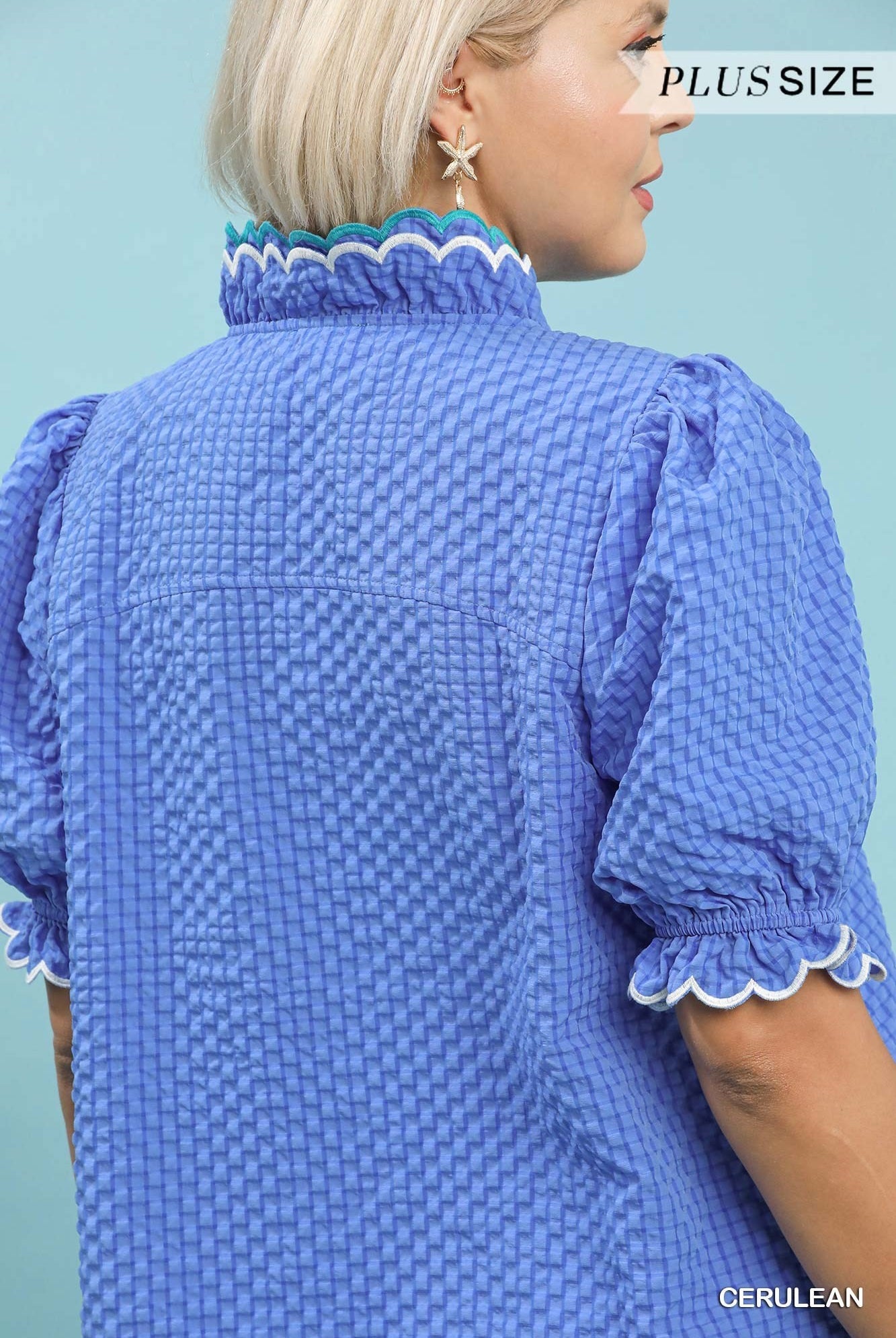 Umgee Textured Puff Sleeve Plus Top Cerulean-Curvy/Plus Blouses-Umgee-Deja Nu Boutique, Women's Fashion Boutique in Lampasas, Texas