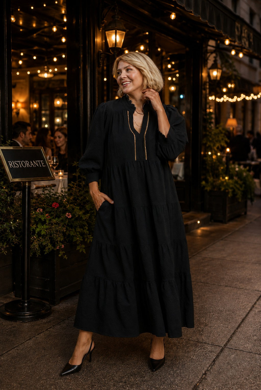 Umgee Seersucker Tiered Maxi Dress Plus Size – Black-Curvy/Plus Dresses-umgee-Deja Nu Boutique, Women's Fashion Boutique in Lampasas, Texas