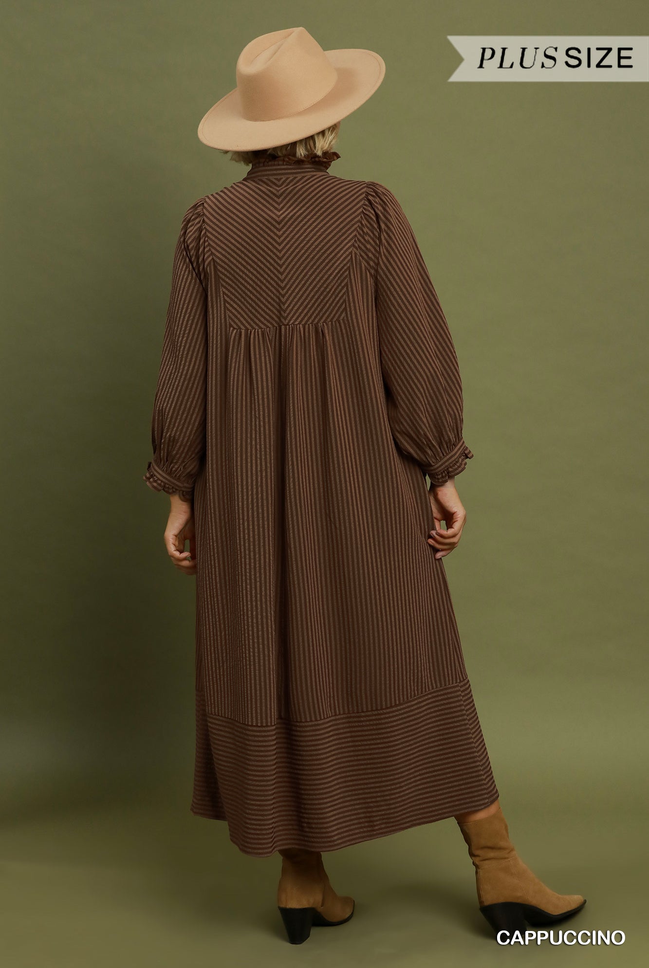 Umgee Striped Seersucker Midi Dress Plus Size – Teal & Cappuccino-Curvy/Plus Dresses-Umgee-Deja Nu Boutique, Women's Fashion Boutique in Lampasas, Texas