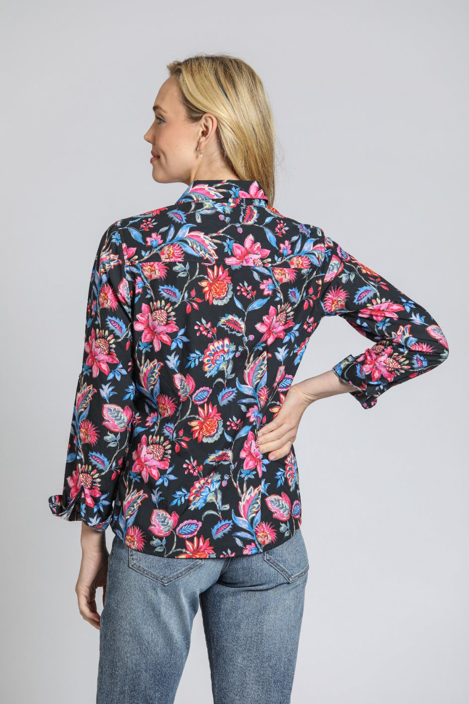 APNY Pink Blue Multi Classic Button-Up Shirt-shirts-APNY-Deja Nu Boutique, Women's Fashion Boutique in Lampasas, Texas