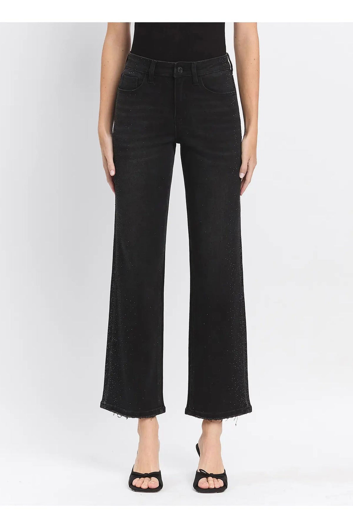 Vervet by Flying Monkey High Rise Rhinestone Detail Slim Wide Jeans in Openness-Jeans-Vervet by Flying Monkey-Deja Nu Boutique, Women's Fashion Boutique in Lampasas, Texas