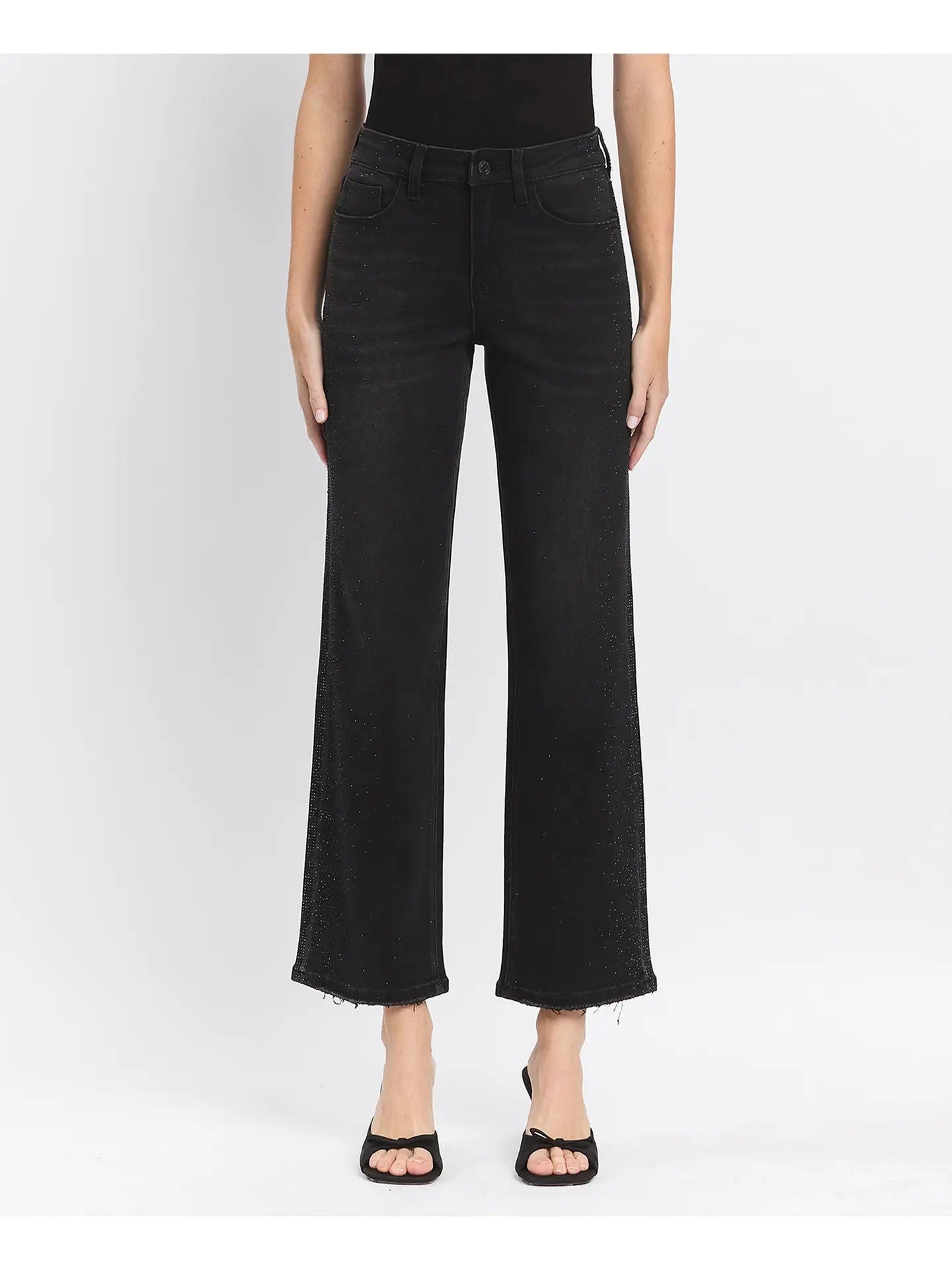 Vervet by Flying Monkey High Rise Rhinestone Detail Slim Wide Jeans in Openness-Jeans-Vervet by Flying Monkey-Deja Nu Boutique, Women's Fashion Boutique in Lampasas, Texas