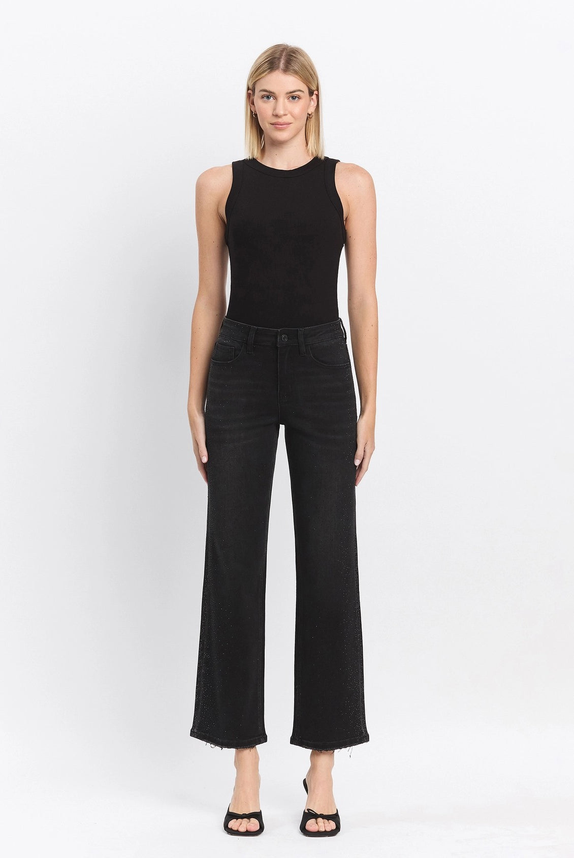 Vervet by Flying Monkey High Rise Rhinestone Detail Slim Wide Jeans in Openness-Jeans-Vervet by Flying Monkey-Deja Nu Boutique, Women's Fashion Boutique in Lampasas, Texas