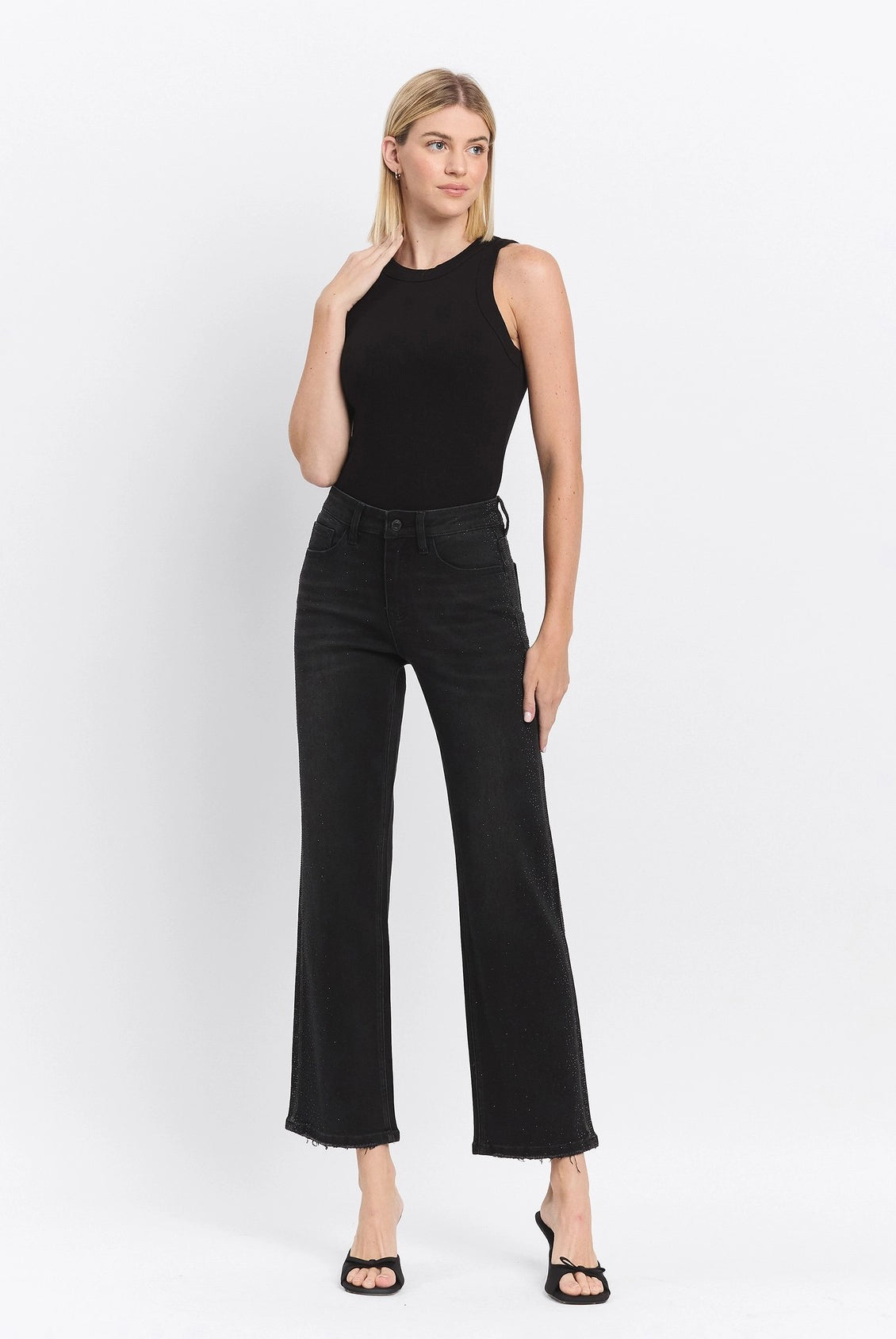 Vervet by Flying Monkey High Rise Rhinestone Detail Slim Wide Jeans in Openness-Jeans-Vervet by Flying Monkey-Deja Nu Boutique, Women's Fashion Boutique in Lampasas, Texas