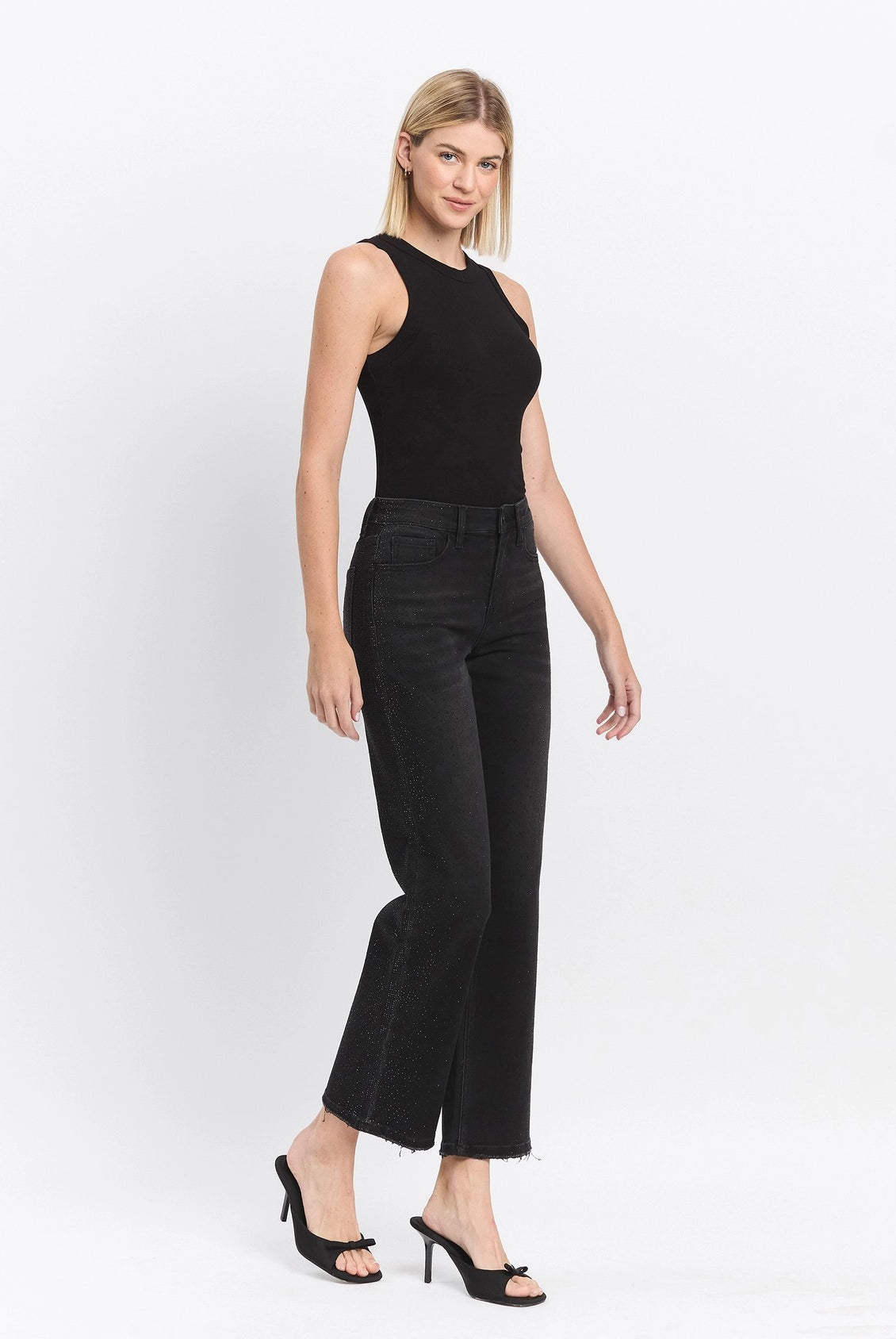 Vervet by Flying Monkey High Rise Rhinestone Detail Slim Wide Jeans in Openness-Jeans-Vervet by Flying Monkey-Deja Nu Boutique, Women's Fashion Boutique in Lampasas, Texas