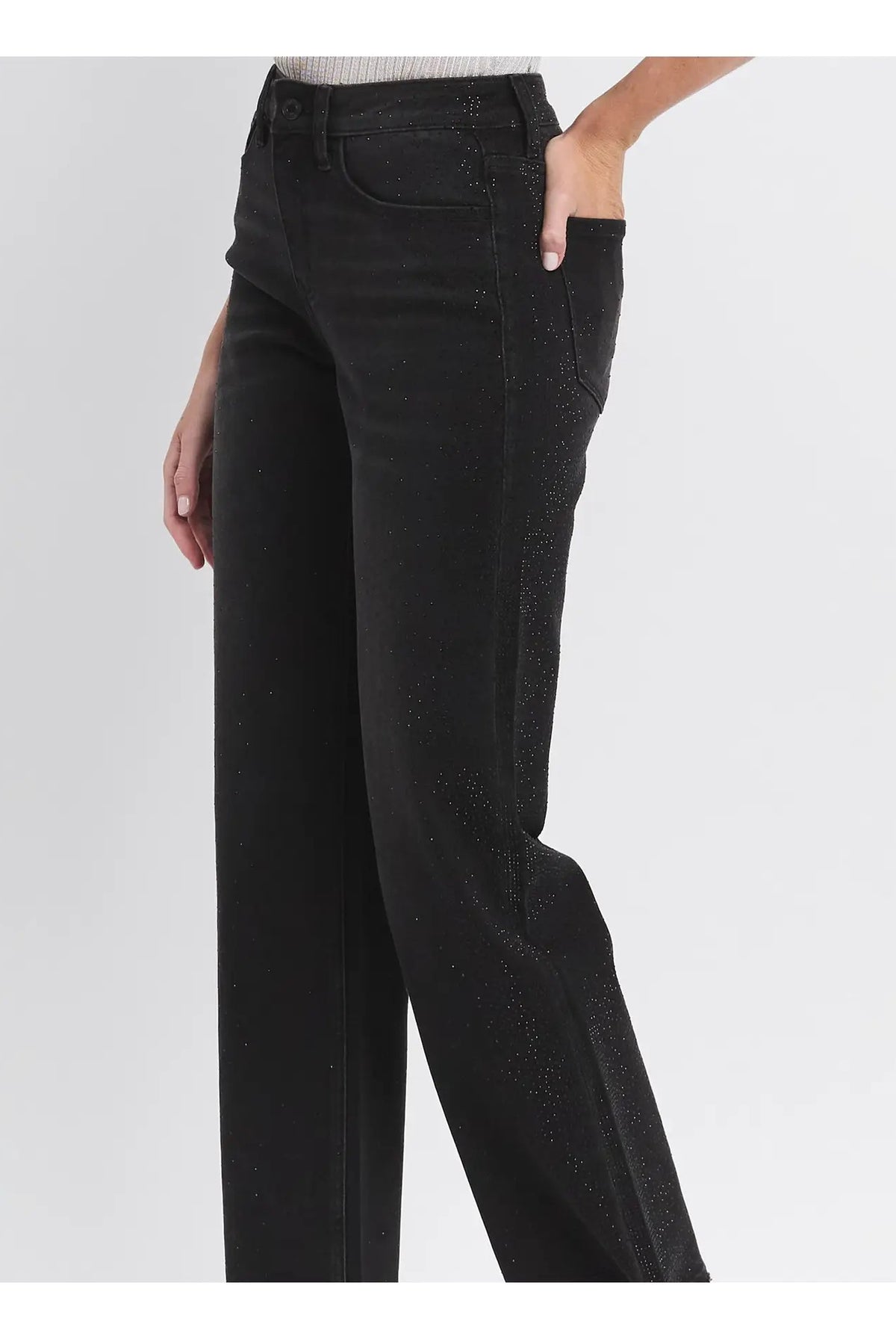 Vervet by Flying Monkey High Rise Rhinestone Detail Slim Wide Jeans in Openness-Jeans-Vervet by Flying Monkey-Deja Nu Boutique, Women's Fashion Boutique in Lampasas, Texas