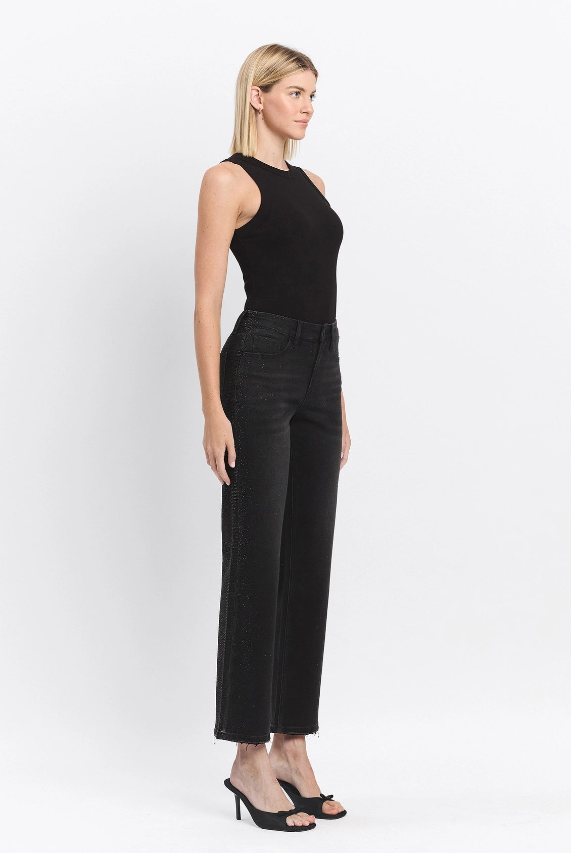 Vervet by Flying Monkey High Rise Rhinestone Detail Slim Wide Jeans in Openness-Jeans-Vervet by Flying Monkey-Deja Nu Boutique, Women's Fashion Boutique in Lampasas, Texas