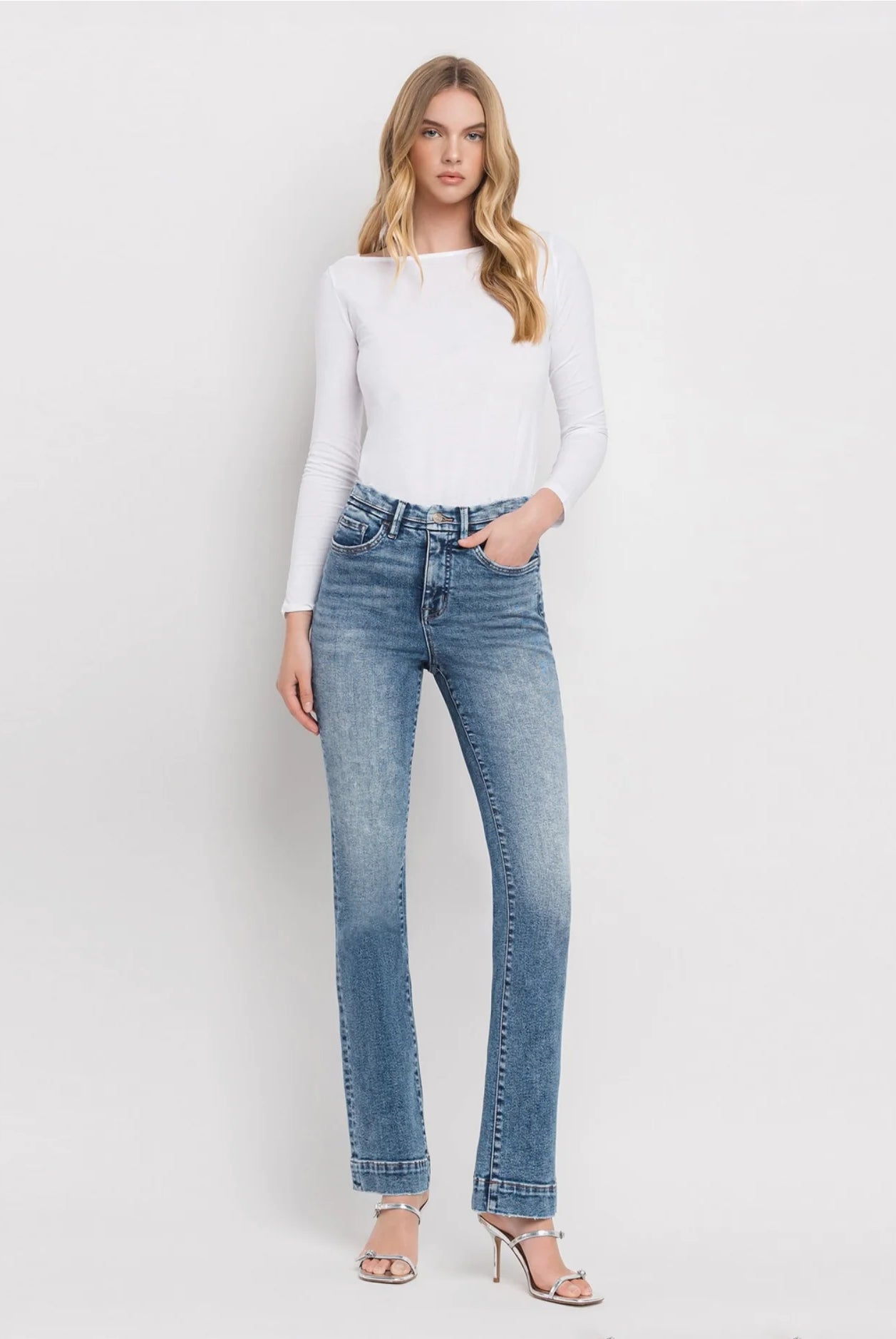Vervet by Flying Monkey Tummy Control High Rise Trouser Hem Bootcut Jeans – Protegee Wash-Jeans-Vervet by Flying Monkey-Deja Nu Boutique, Women's Fashion Boutique in Lampasas, Texas
