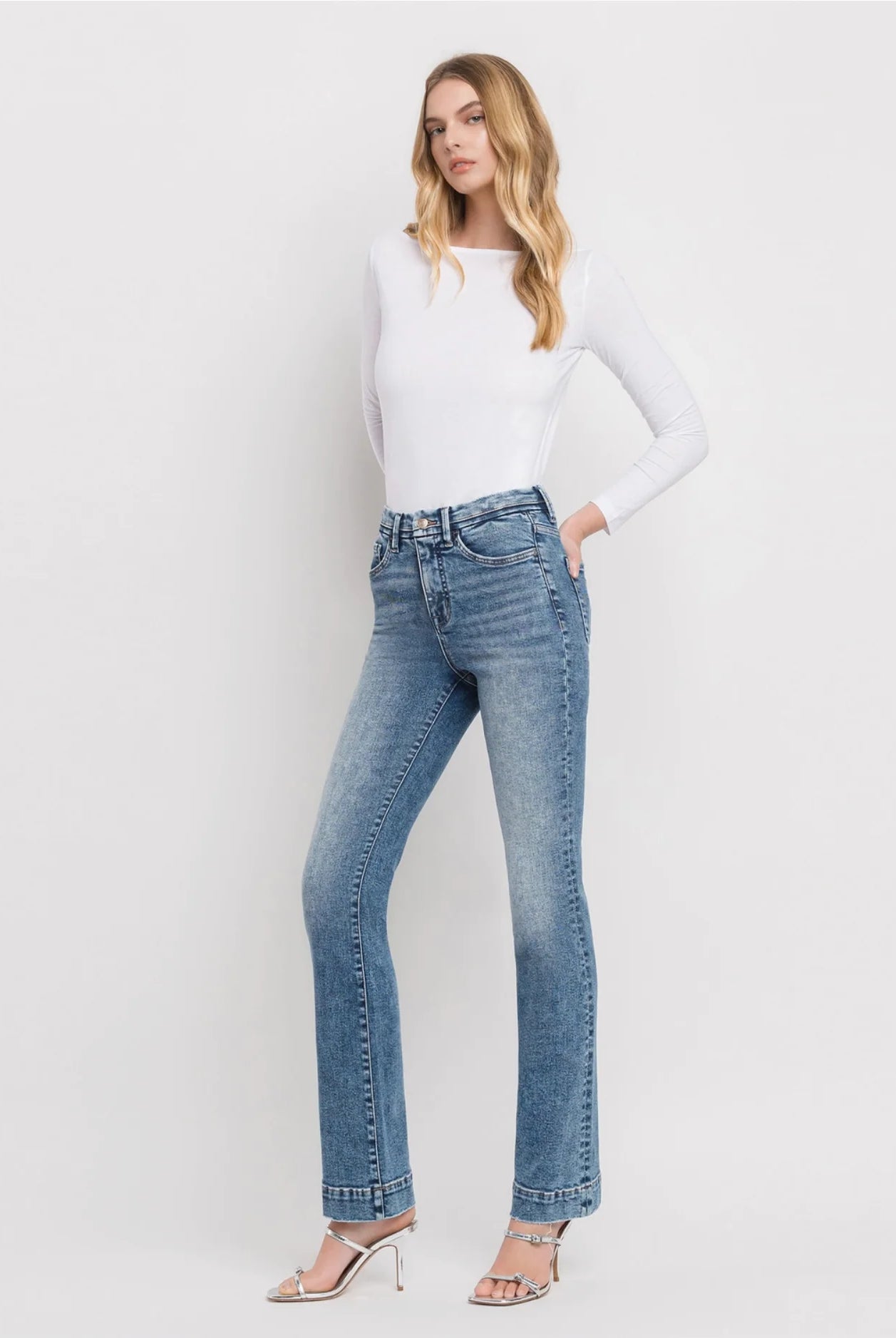 Vervet by Flying Monkey Tummy Control High Rise Trouser Hem Bootcut Jeans – Protegee Wash-Jeans-Vervet by Flying Monkey-Deja Nu Boutique, Women's Fashion Boutique in Lampasas, Texas
