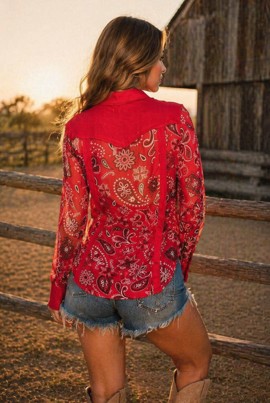 W.A.Y Wonderful & Young Red Bandana Mesh & Linen Shirt/Jacket-shirts-WAY-Deja Nu Boutique, Women's Fashion Boutique in Lampasas, Texas