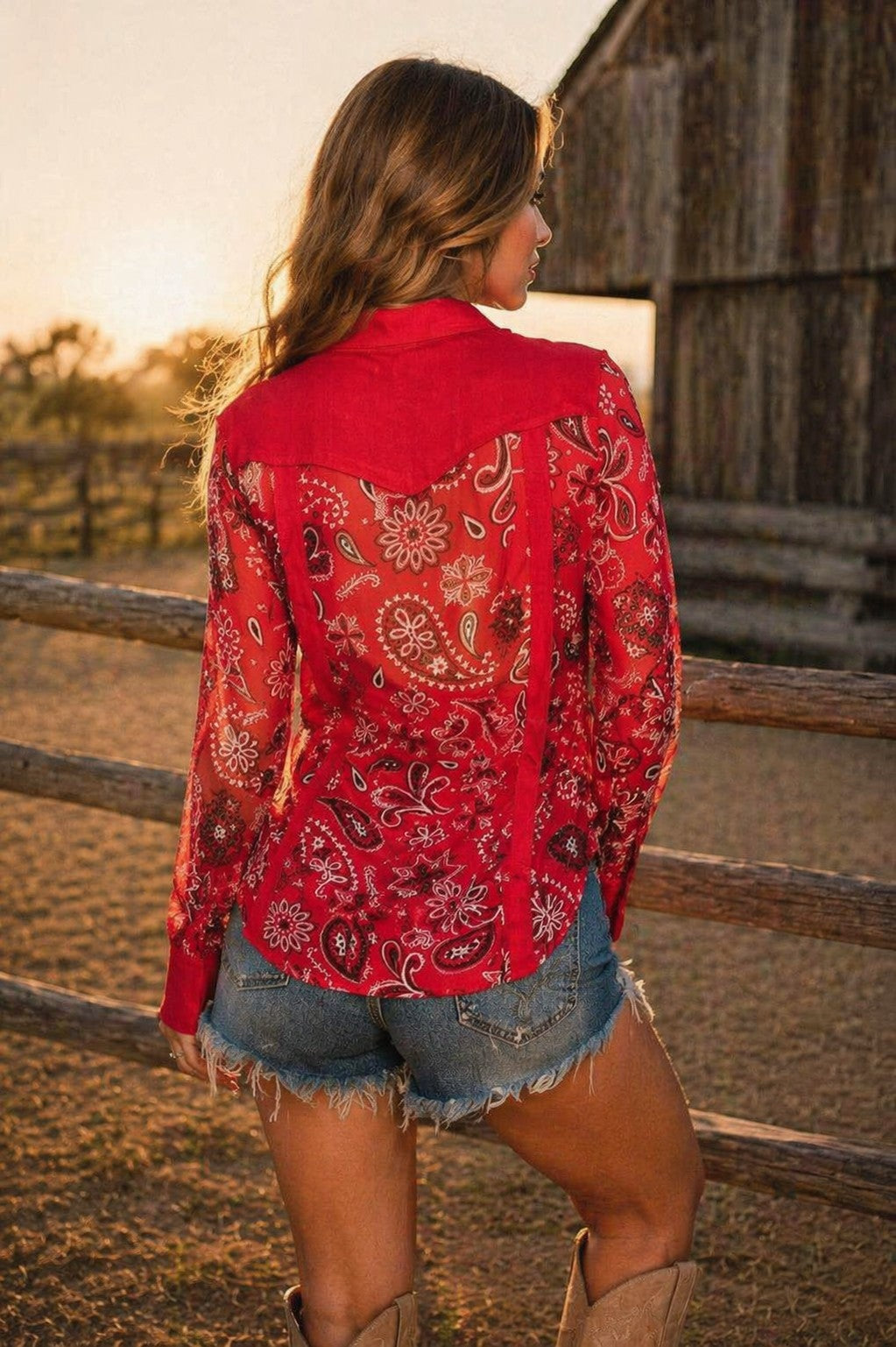 W.A.Y Wonderful & Young Red Bandana Mesh & Linen Shirt/Jacket-shirts-WAY-Deja Nu Boutique, Women's Fashion Boutique in Lampasas, Texas