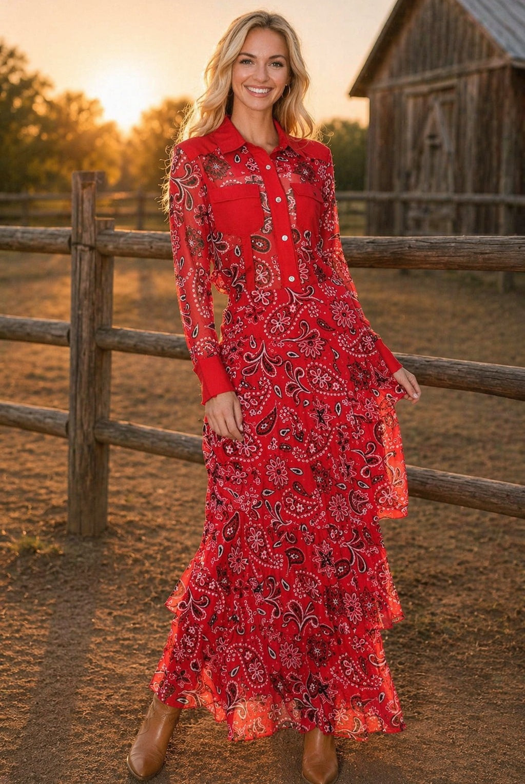 W.A.Y Wonderful & Young Red Bandana Mesh & Linen Shirt/Jacket-shirts-WAY-Deja Nu Boutique, Women's Fashion Boutique in Lampasas, Texas