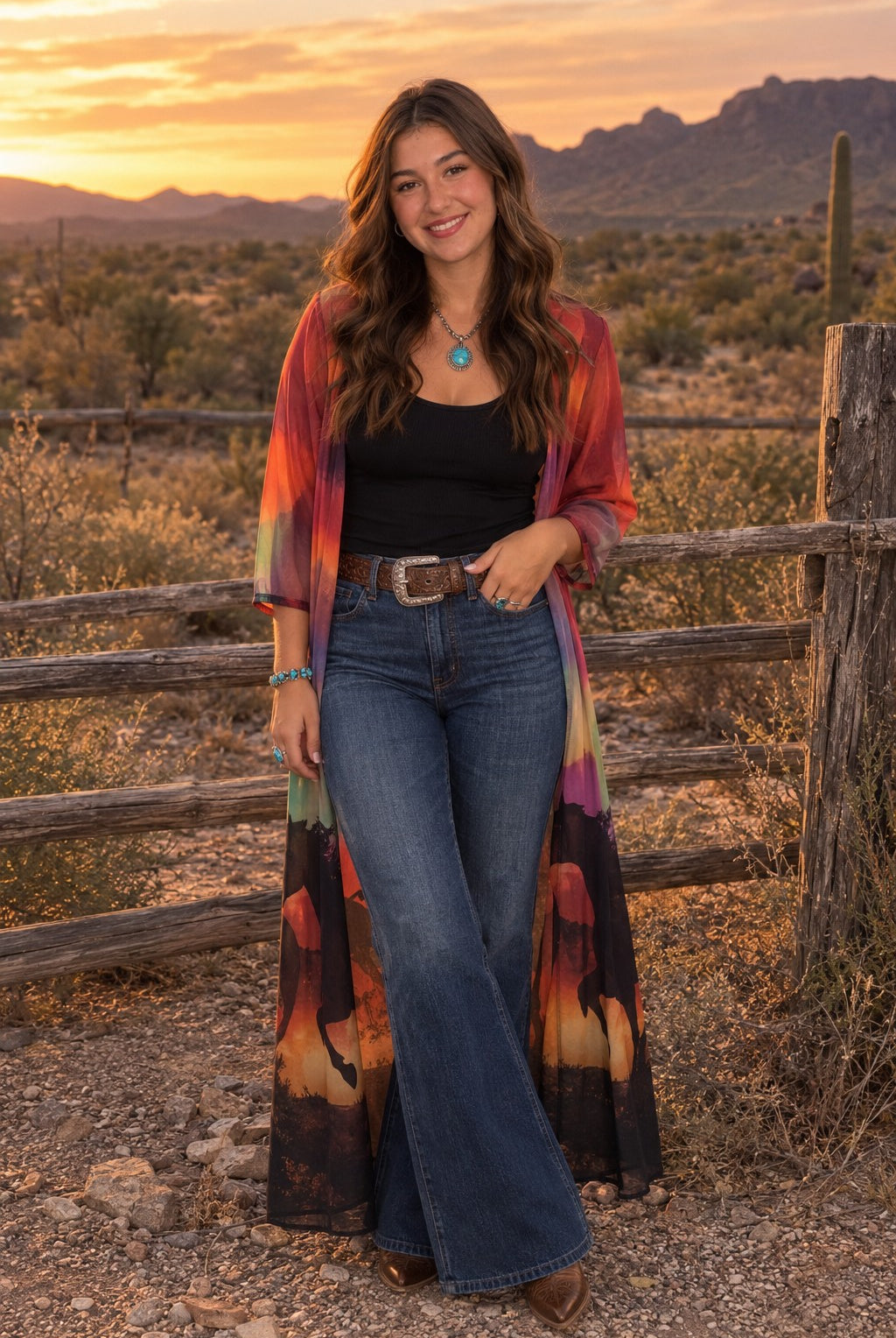 W.A.Y Wonderful & Young Horse Print Silky Maxi Duster-Dusters-WAY-Deja Nu Boutique, Women's Fashion Boutique in Lampasas, Texas