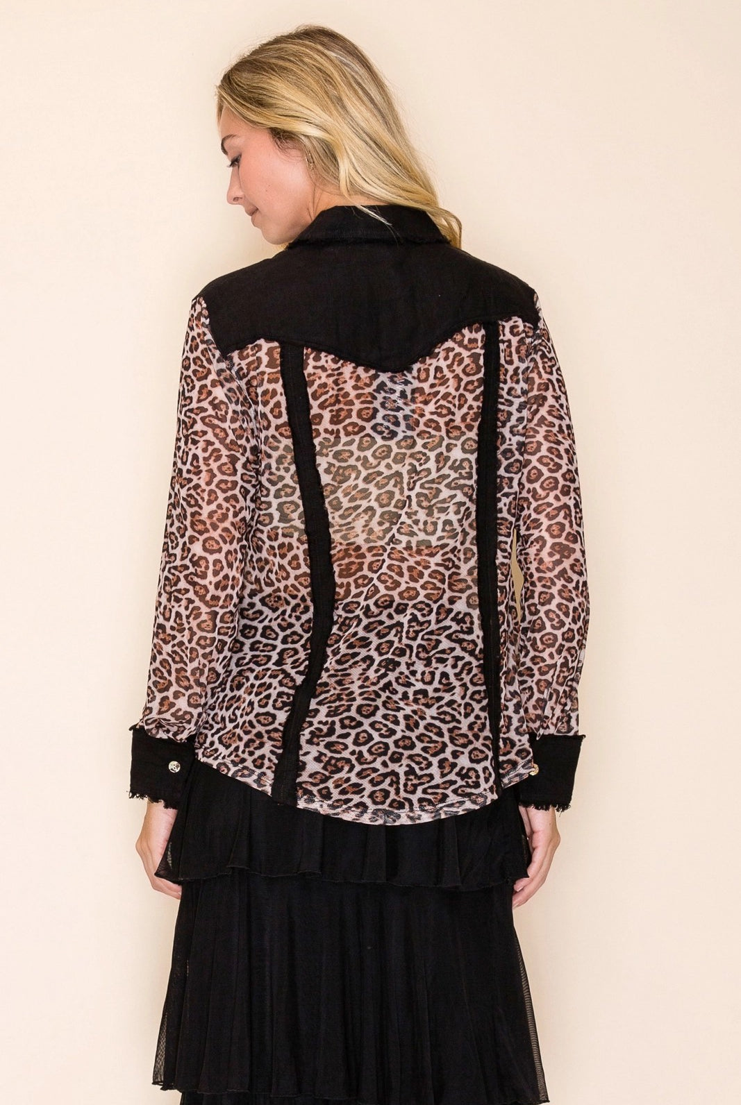 W.A.Y Wonderful & Young Leopard Print Mesh & Linen Combo Shirt-shirts-WAY-Deja Nu Boutique, Women's Fashion Boutique in Lampasas, Texas