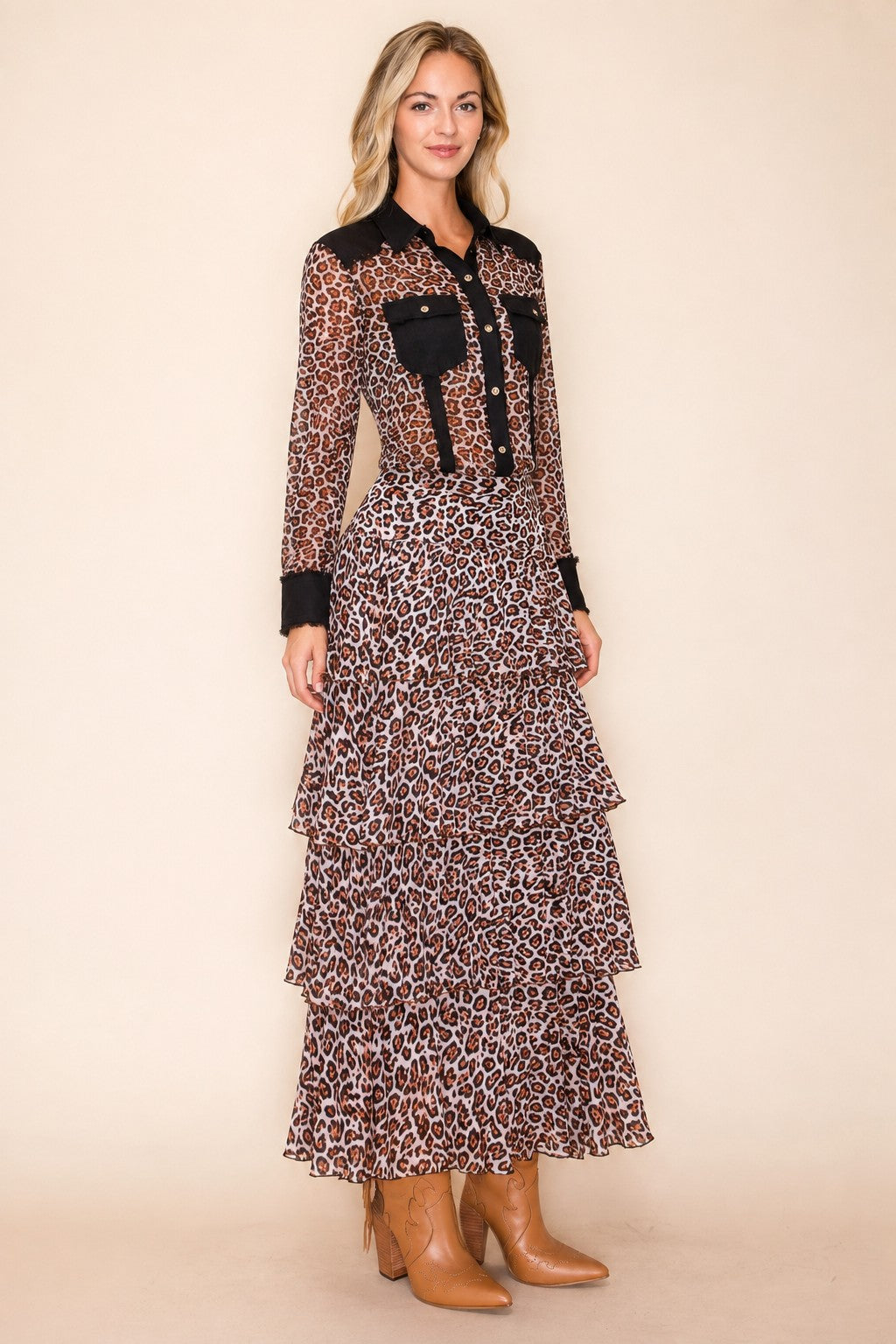 W.A.Y Wonderful & Young Leopard Mesh Tiered Layer Maxi Skirt-Maxi Skirts-WAY-Deja Nu Boutique, Women's Fashion Boutique in Lampasas, Texas