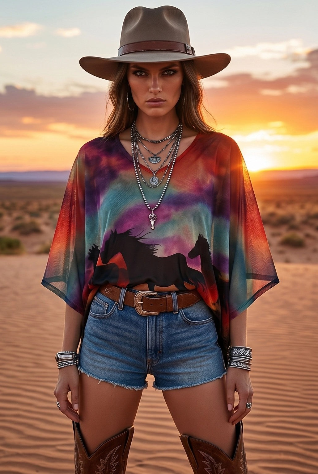 W.A.Y Wonderful & Young Printed Mesh Horse Poncho-poncho-WAY-Deja Nu Boutique, Women's Fashion Boutique in Lampasas, Texas
