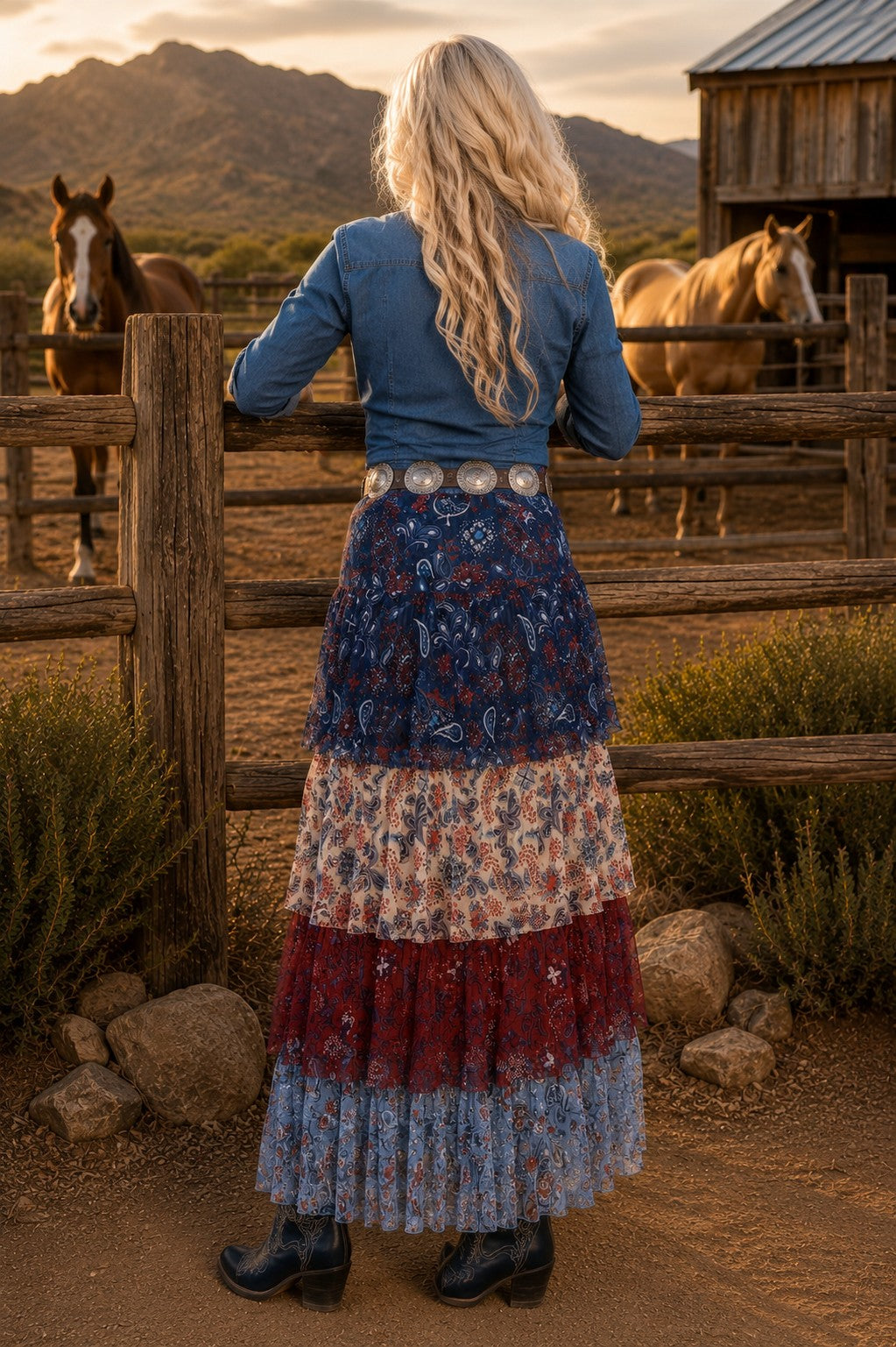 W.A.Y Wonderful & Young Red, White & Blue Printed Tiered Mesh Maxi Skirt-Maxi Skirts-WAY-Deja Nu Boutique, Women's Fashion Boutique in Lampasas, Texas