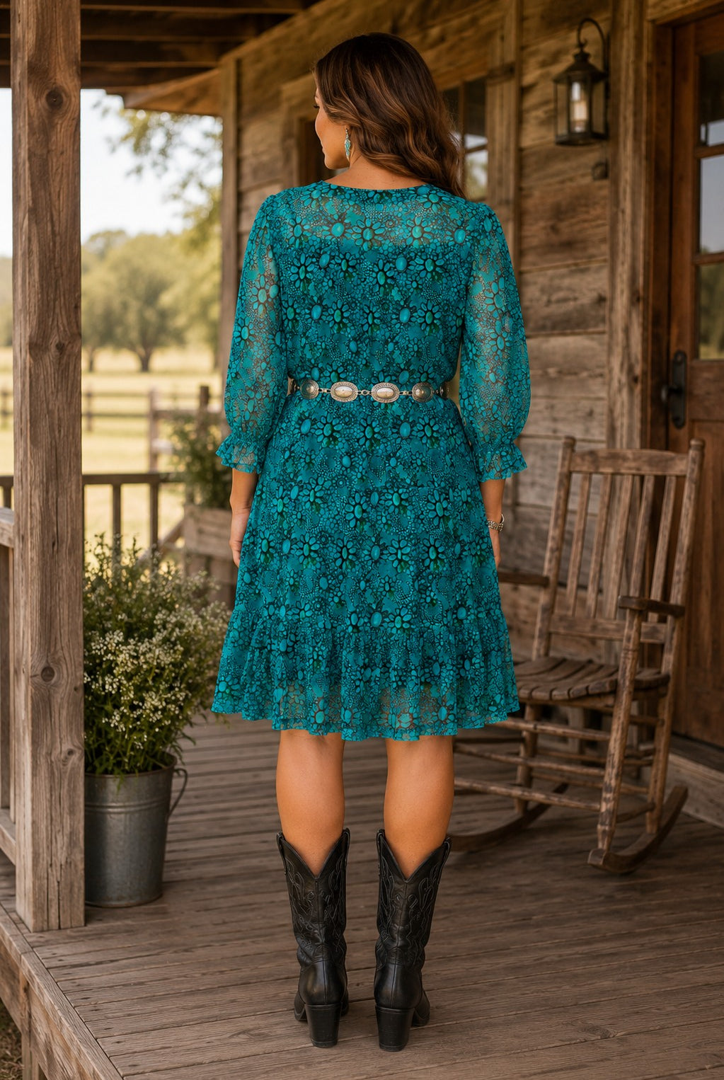 W.A.Y Wonderful & Young Turquoise Mesa Mesh Western Dress-Dresses-WAY-Deja Nu Boutique, Women's Fashion Boutique in Lampasas, Texas