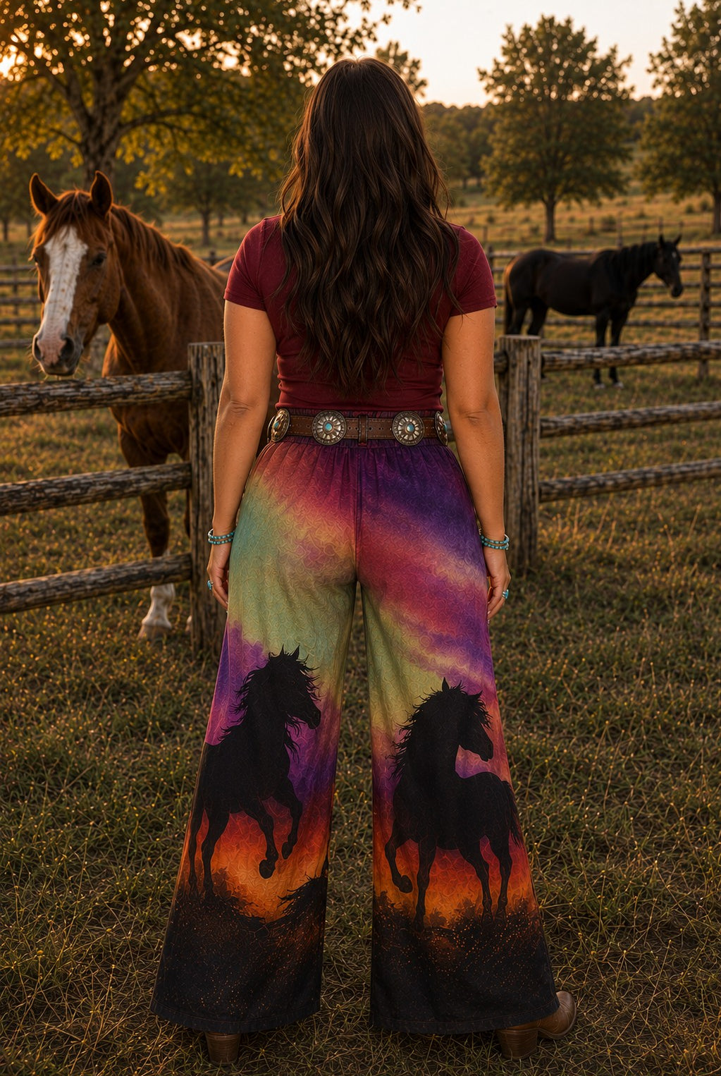 W.A.Y Wonderful & Young Wild Horses Printed Mesh Wide Leg Pants-Pants-WAY-Deja Nu Boutique, Women's Fashion Boutique in Lampasas, Texas