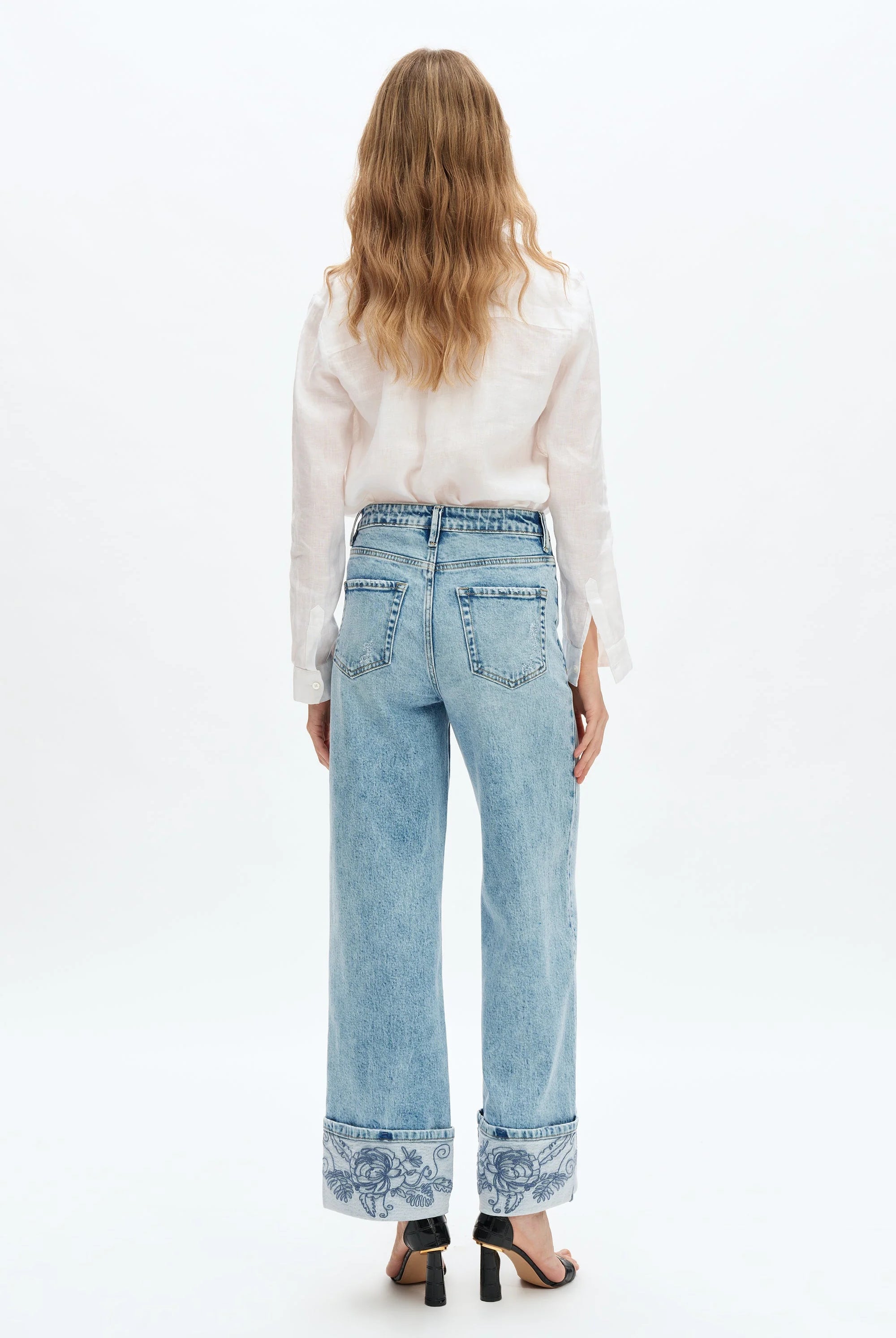 Bayeas Flora High Rise Wide Leg Embroidered Cuff Jeans-Jeans-Bayeas-Deja Nu Boutique, Women's Fashion Boutique in Lampasas, Texas