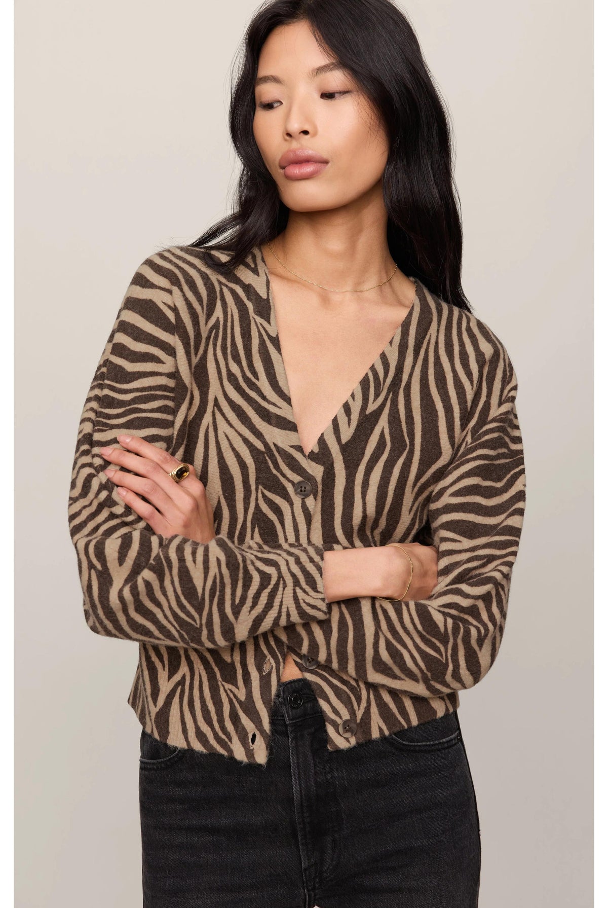 Z Supply All The Wild Zebra Cardigan in Dark Chocolate-Cardigans & Kimonos-Z Supply-Deja Nu Boutique, Women's Fashion Boutique in Lampasas, Texas