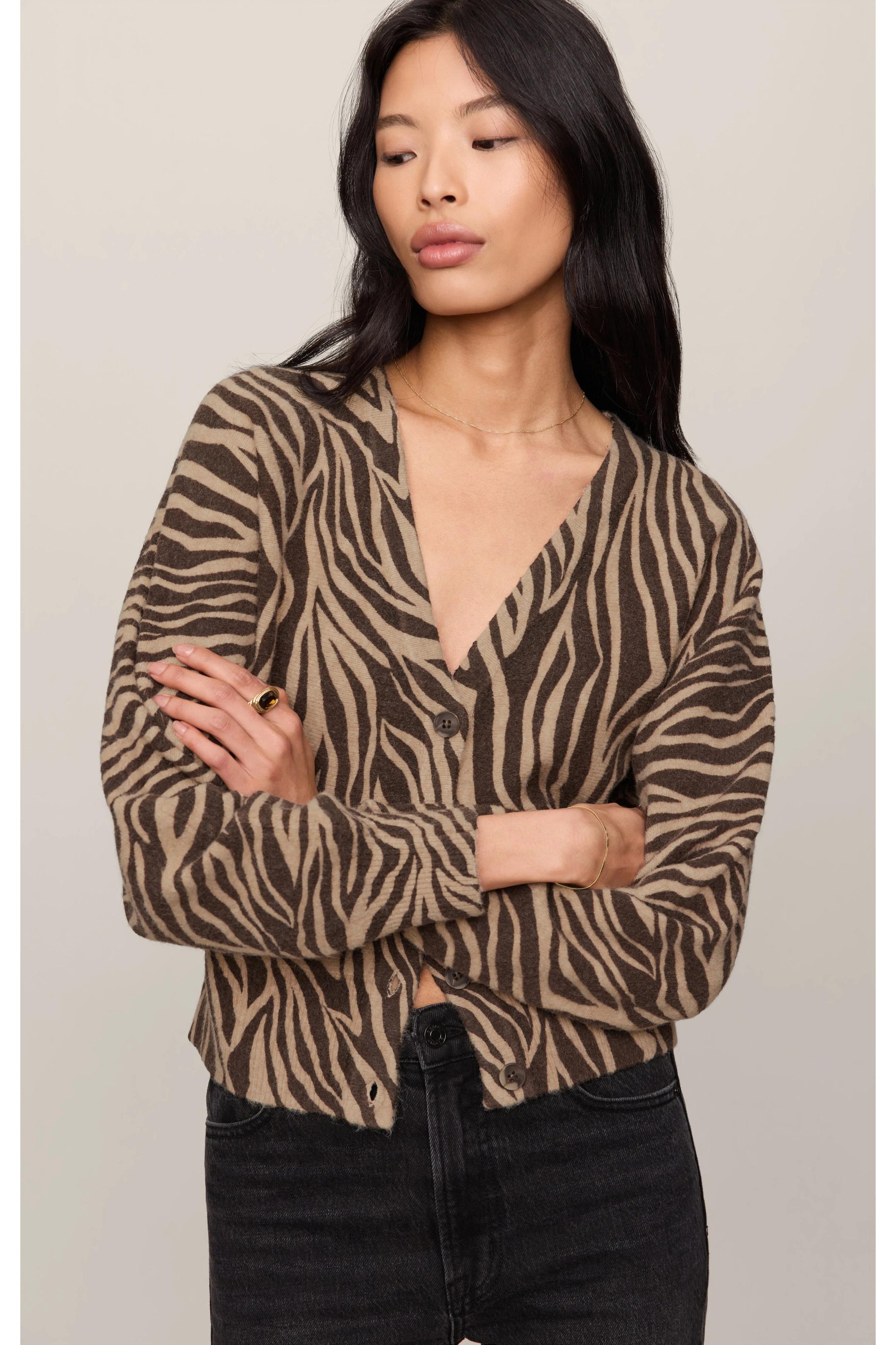 Z Supply All The Wild Zebra Cardigan in Dark Chocolate-Cardigans & Kimonos-Z Supply-Deja Nu Boutique, Women's Fashion Boutique in Lampasas, Texas