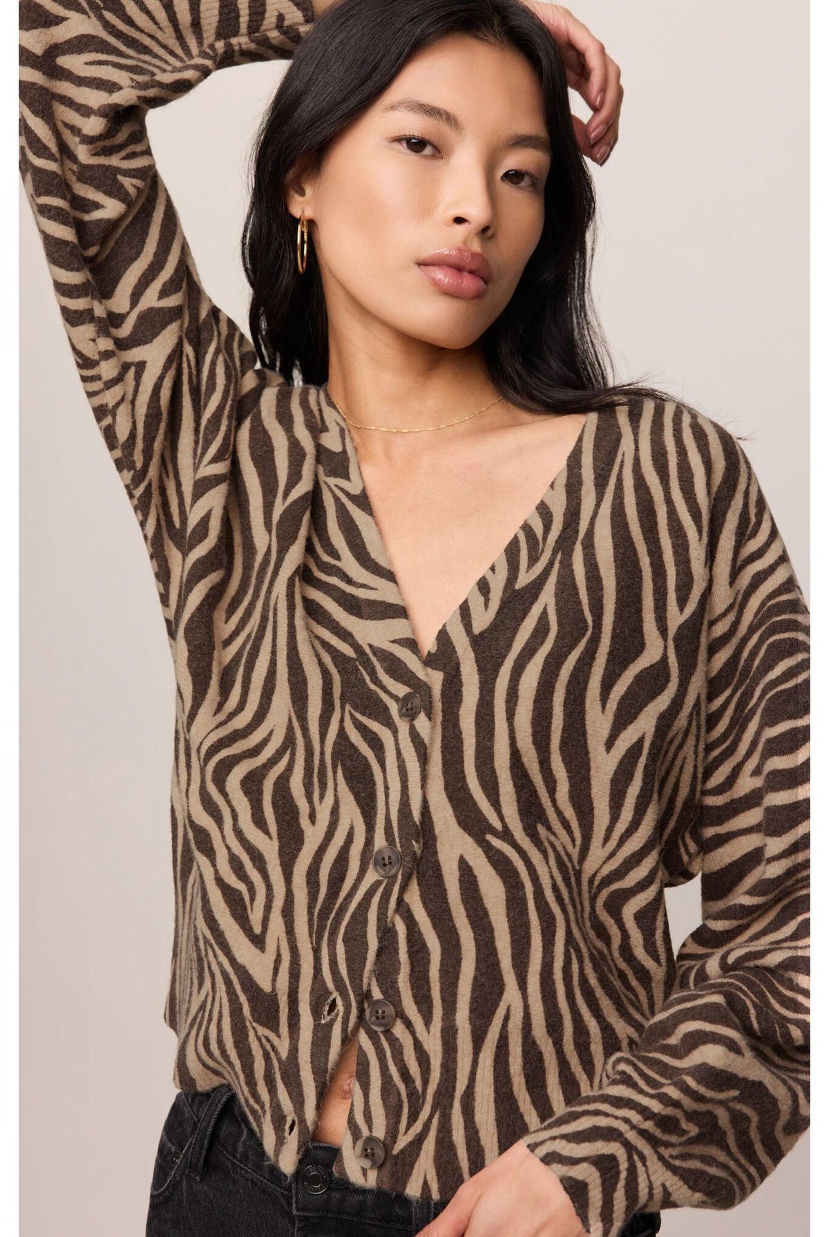 Z Supply All The Wild Zebra Cardigan in Dark Chocolate-Cardigans & Kimonos-Z Supply-Deja Nu Boutique, Women's Fashion Boutique in Lampasas, Texas