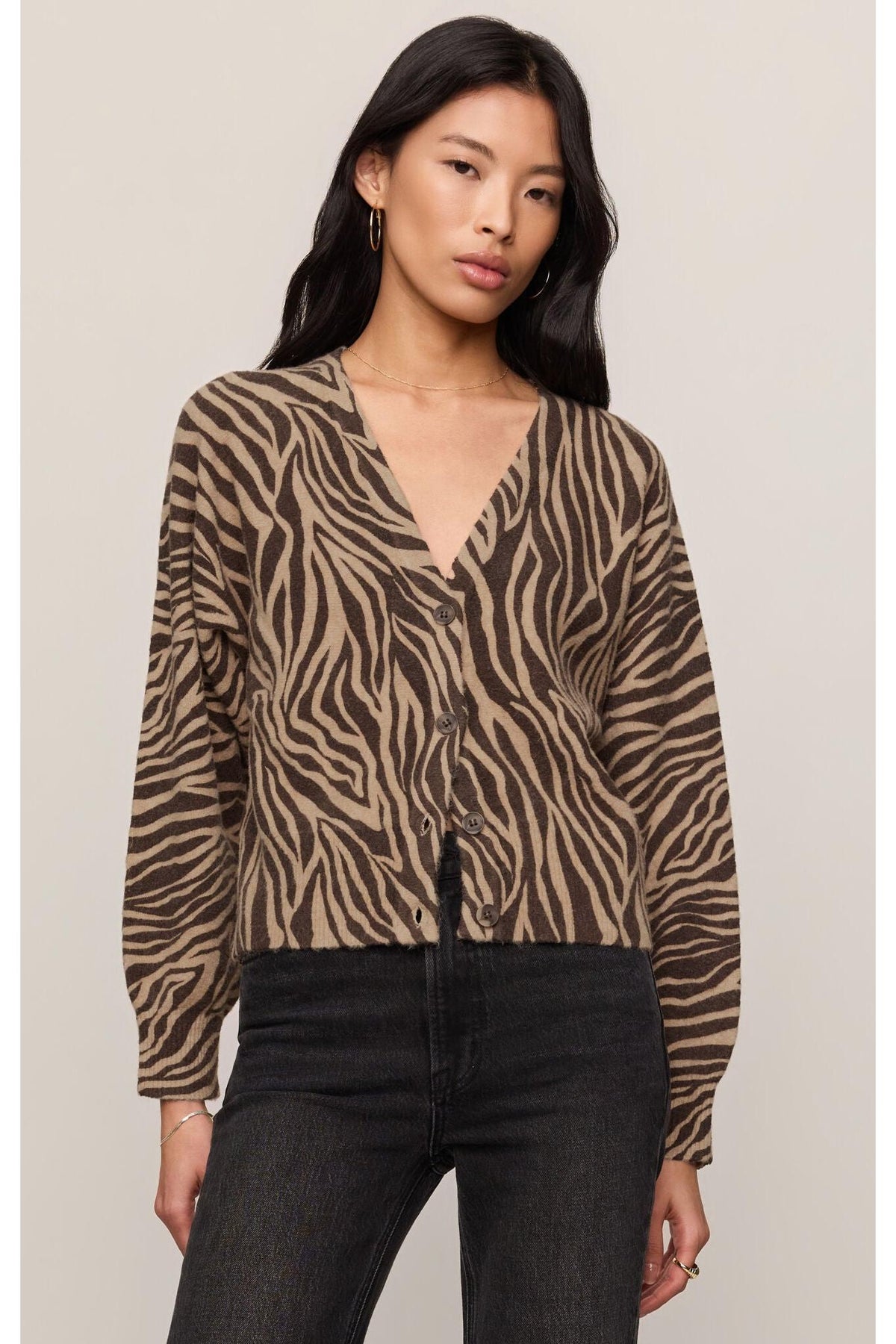 Z Supply All The Wild Zebra Cardigan in Dark Chocolate-Cardigans & Kimonos-Z Supply-Deja Nu Boutique, Women's Fashion Boutique in Lampasas, Texas