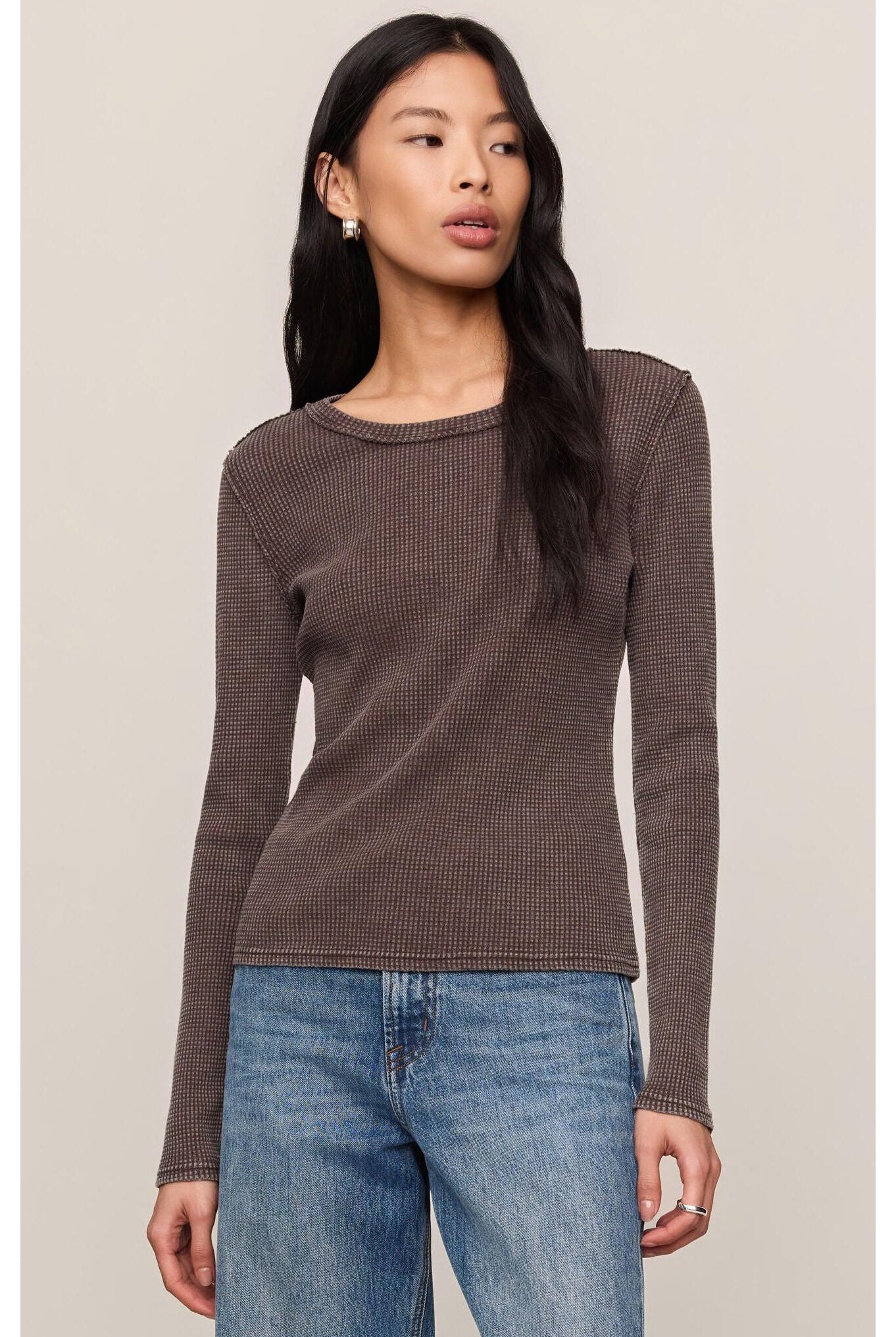 Z Supply Arlet Mini Thermal Top in Dark Chocolate-Tops-Z Supply-Deja Nu Boutique, Women's Fashion Boutique in Lampasas, Texas