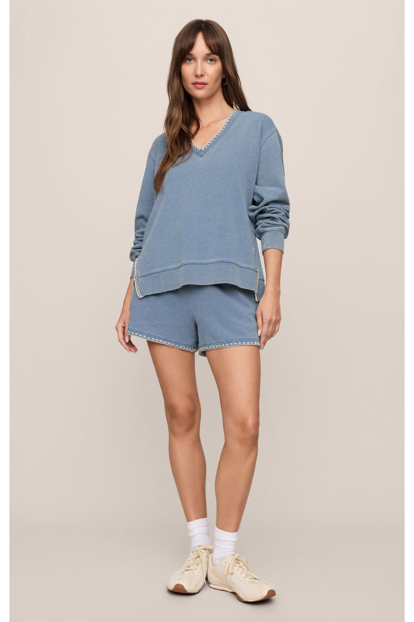 Z Supply Cam Knit Denim Whipstitch Top – Santorini Indigo-Tops-Z Supply-Deja Nu Boutique, Women's Fashion Boutique in Lampasas, Texas