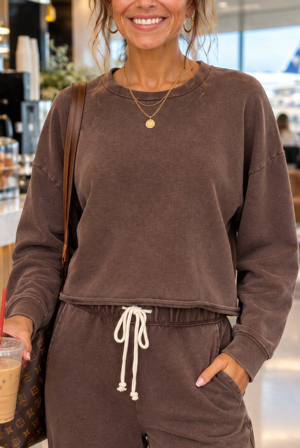 Z Supply Circuit Sweatshirt in Dark Chocolate-sweatshirt-Z Supply-Deja Nu Boutique, Women's Fashion Boutique in Lampasas, Texas
