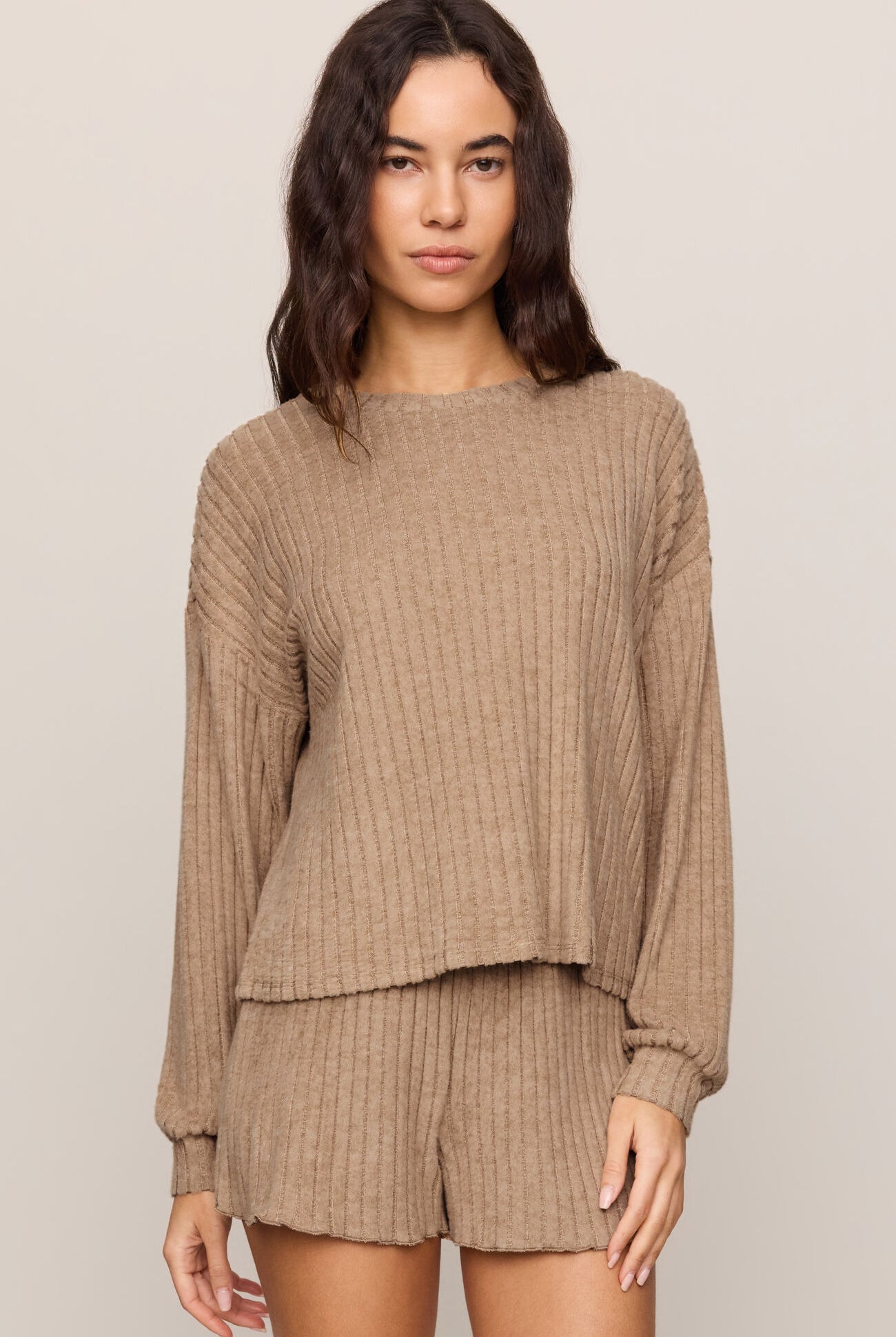 Z Supply Lounge Daydream Rib Long Sleeve Top in Light Toffee-Lounge Wear-Z Supply Lounge-Deja Nu Boutique, Women's Fashion Boutique in Lampasas, Texas