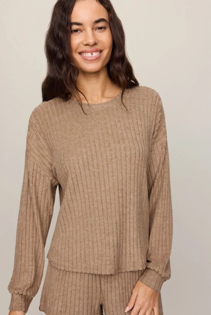 Z Supply Lounge Daydream Rib Long Sleeve Top in Light Toffee-Lounge Wear-Z Supply Lounge-Deja Nu Boutique, Women's Fashion Boutique in Lampasas, Texas