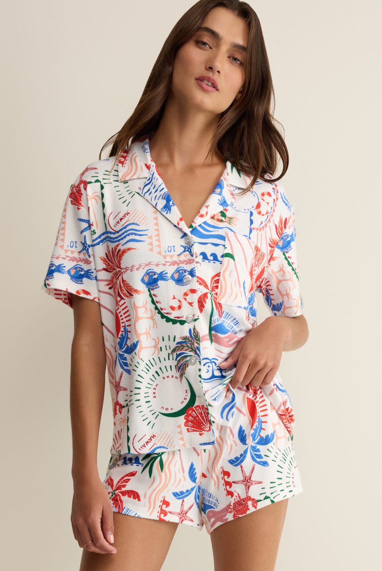 Z Supply Lounge Beach Days Getaway PJ Top – White-Lounge Wear-Z Supply Lounge-Deja Nu Boutique, Women's Fashion Boutique in Lampasas, Texas