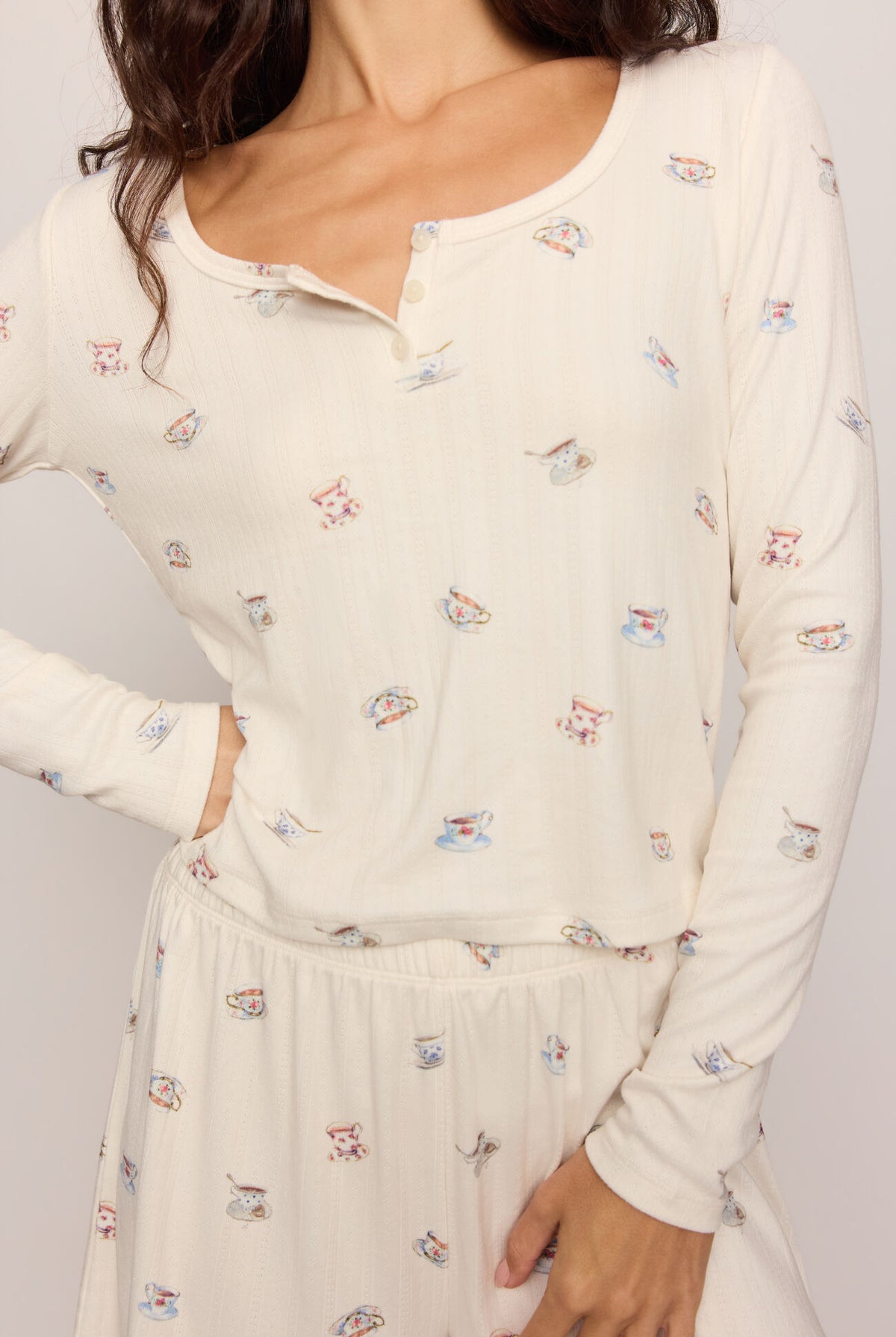 Z Supply Lounge Tea Time Long Sleeve Top in Vanilla Ice-Lounge Wear-Z Supply Lounge-Deja Nu Boutique, Women's Fashion Boutique in Lampasas, Texas