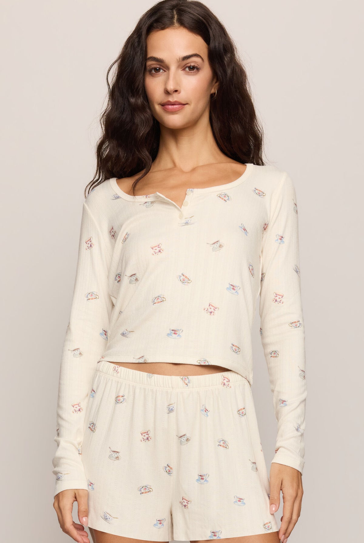 Z Supply Lounge Tea Time Long Sleeve Top in Vanilla Ice-Lounge Wear-Z Supply Lounge-Deja Nu Boutique, Women's Fashion Boutique in Lampasas, Texas