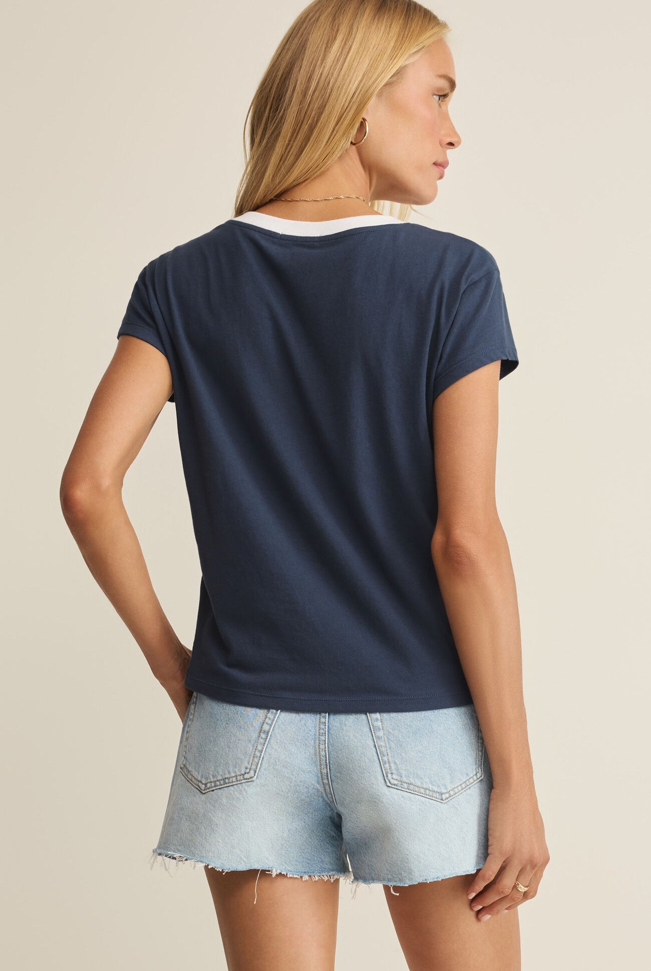Z Supply Modern Colorblocked V-Neck Tee in Twilight Blue-T-Shirts-Z Supply-Deja Nu Boutique, Women's Fashion Boutique in Lampasas, Texas
