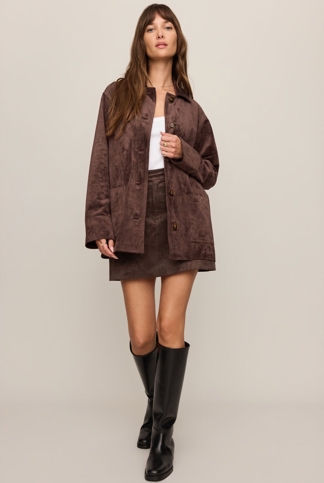 Z Supply Perri Suede Mini Skirt in Dark Chocolate-Skirts-Z Supply-Deja Nu Boutique, Women's Fashion Boutique in Lampasas, Texas