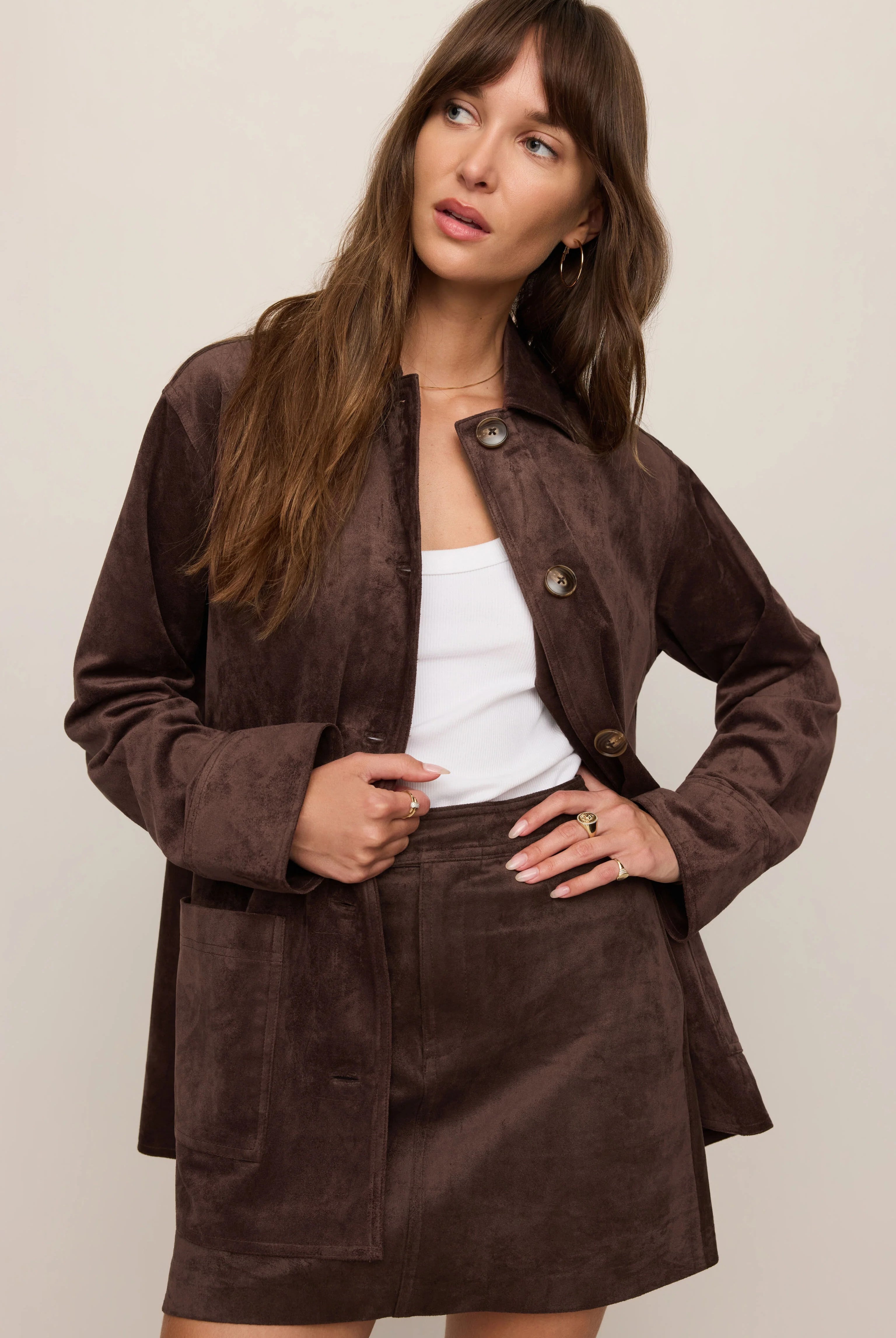 Z Supply Perri Suede Mini Skirt in Dark Chocolate-Skirts-Z Supply-Deja Nu Boutique, Women's Fashion Boutique in Lampasas, Texas