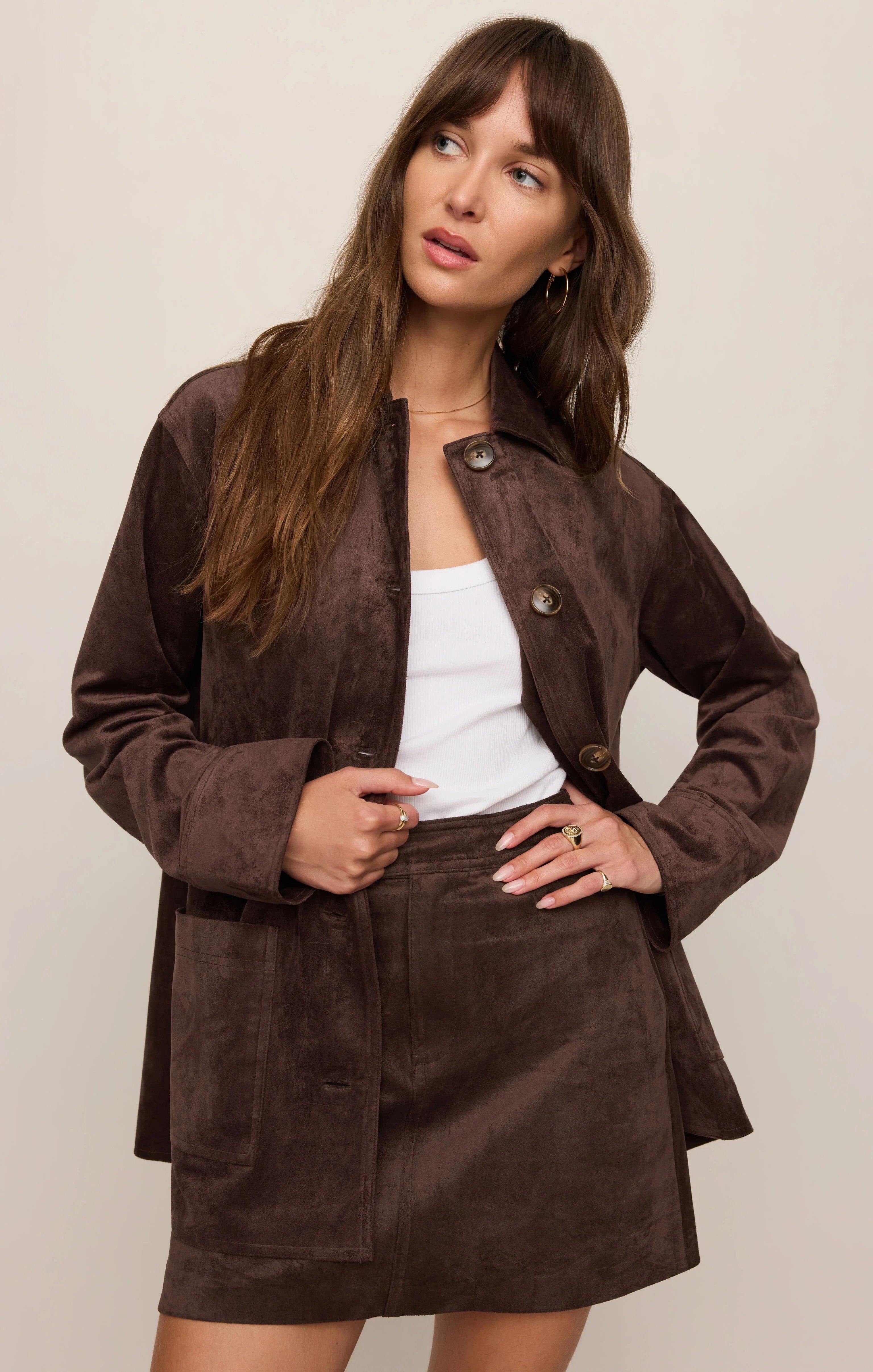 Z Supply Perri Suede Mini Skirt in Dark Chocolate-Skirts-Z Supply-Deja Nu Boutique, Women's Fashion Boutique in Lampasas, Texas