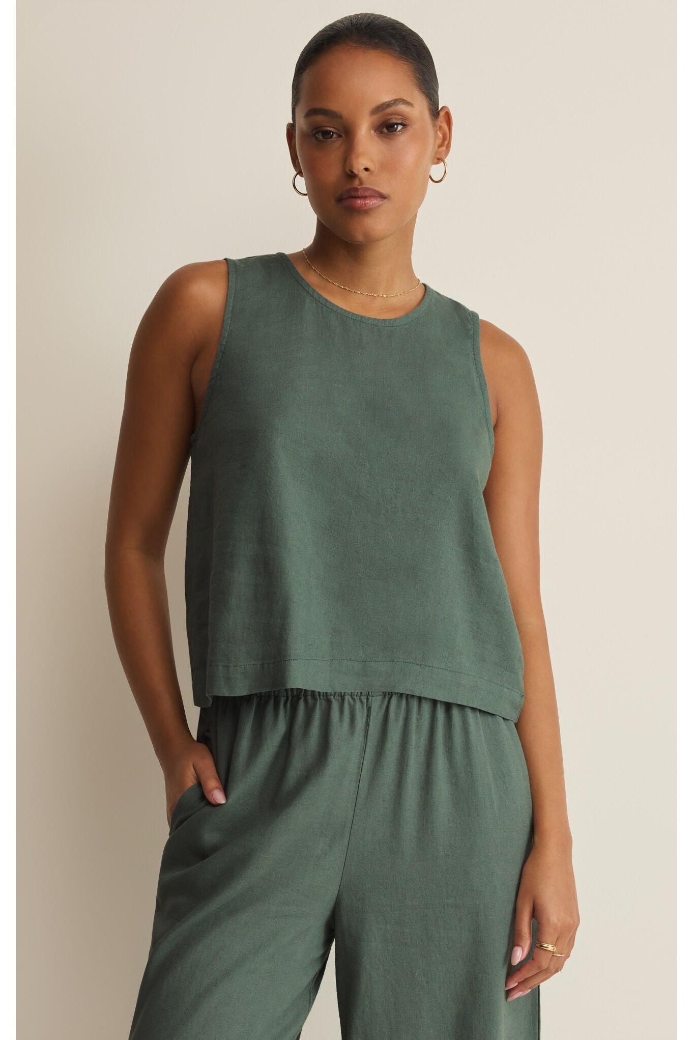Z Supply Sloane Linen Top in Everglade-Tops-Z Supply-Deja Nu Boutique, Women's Fashion Boutique in Lampasas, Texas