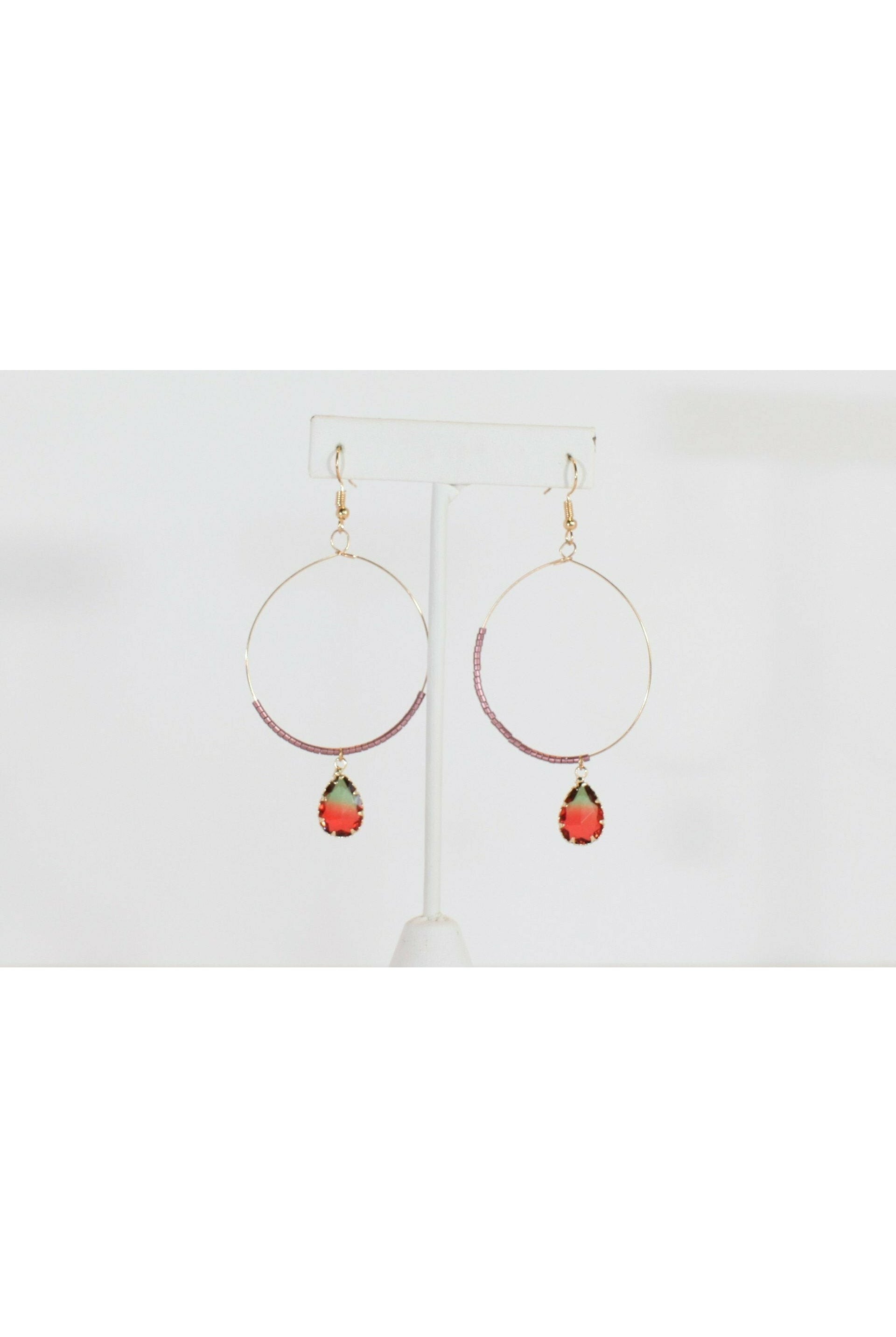 Wine Circle Drop Rhinestone Earring-Earrings-Deja Nu Tx-Deja Nu Boutique, Women's Fashion Boutique in Lampasas, Texas